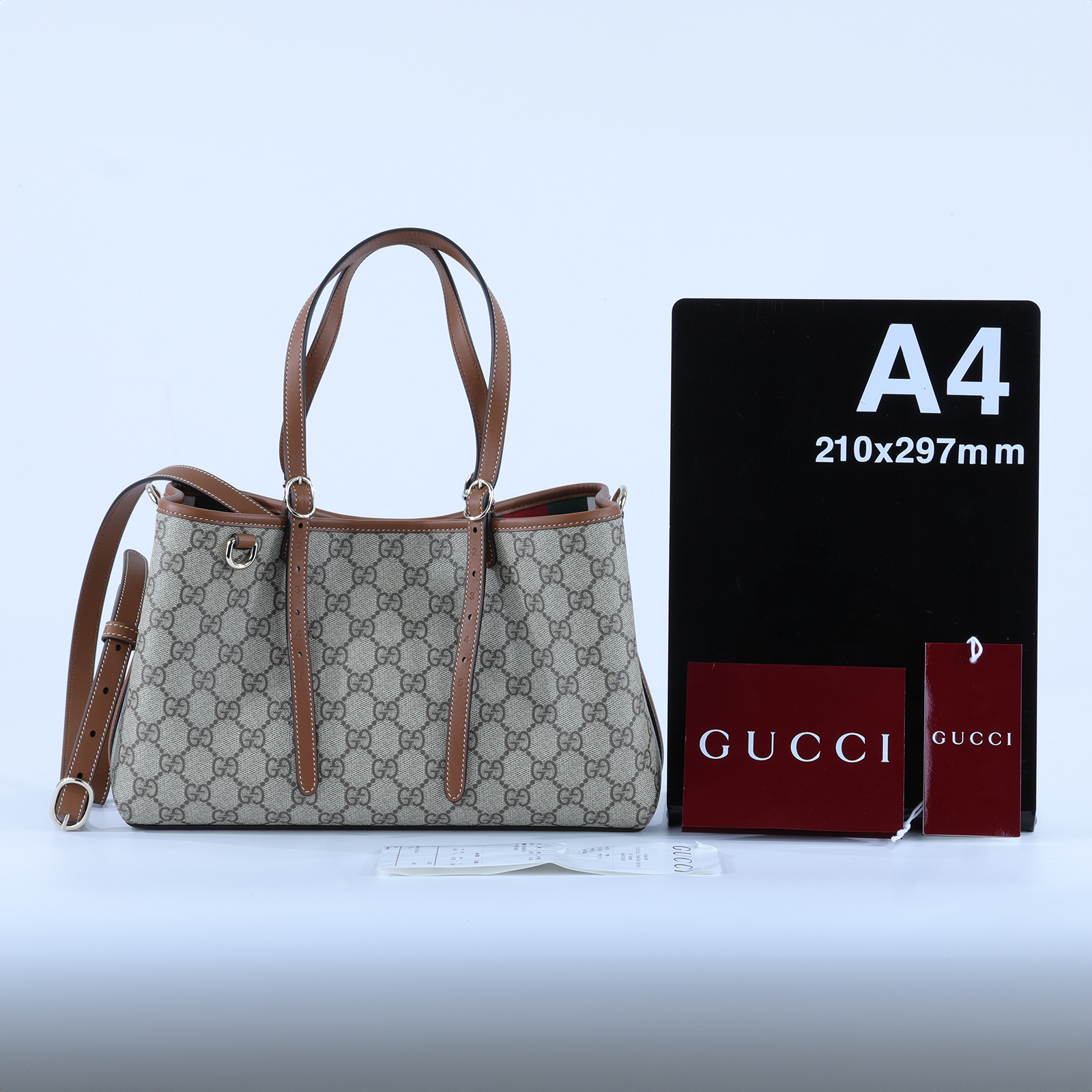 古馳 GUCCI GG Emblem 中型 托特包 815214 FAD6L 焦糖GG紋EMBLEM托特中號 原廠盒子/防塵袋2/購買證明/背帶