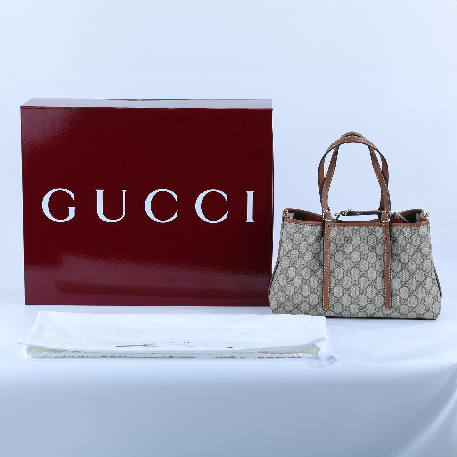 古馳 GUCCI GG Emblem 中型 托特包 815214 FAD6L 焦糖GG紋EMBLEM托特中號 原廠盒子/防塵袋2/購買證明/背帶