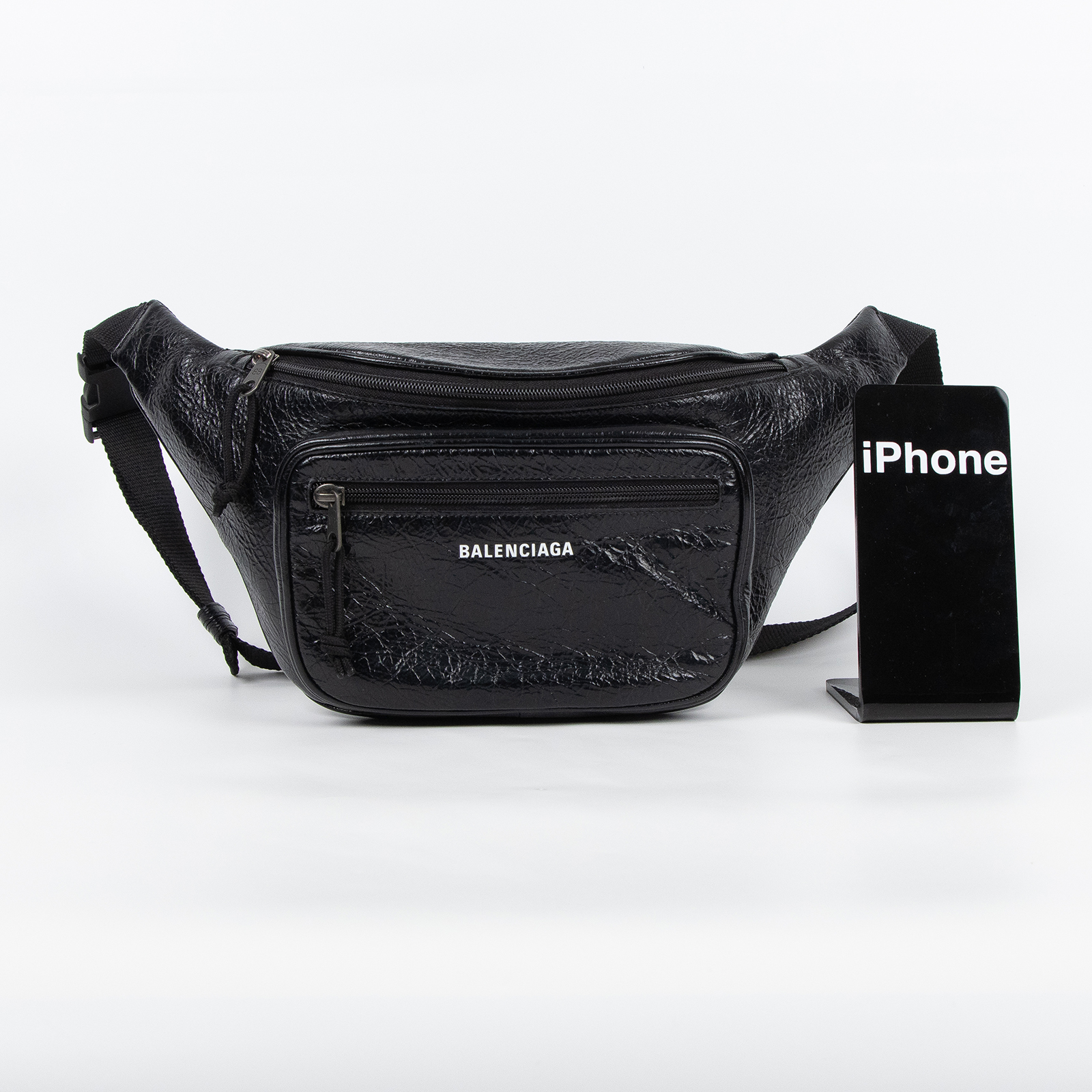 巴黎世家 BALENCIAGA Explorer Arena 腰包 5295501VG87 黑油蠟皮腰包 防塵袋/購買證明