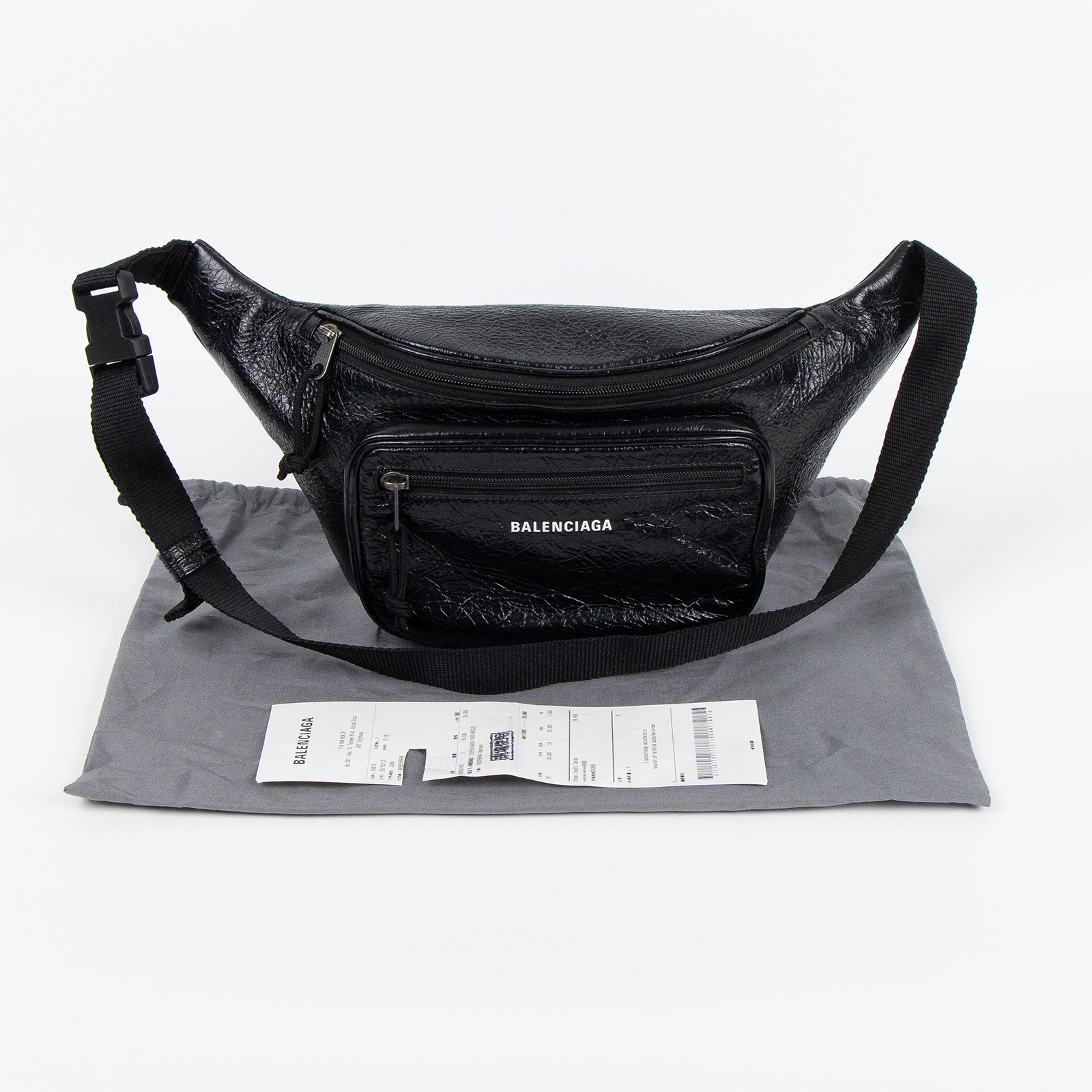 巴黎世家 BALENCIAGA Explorer Arena 腰包 5295501VG87 黑油蠟皮腰包 防塵袋/購買證明