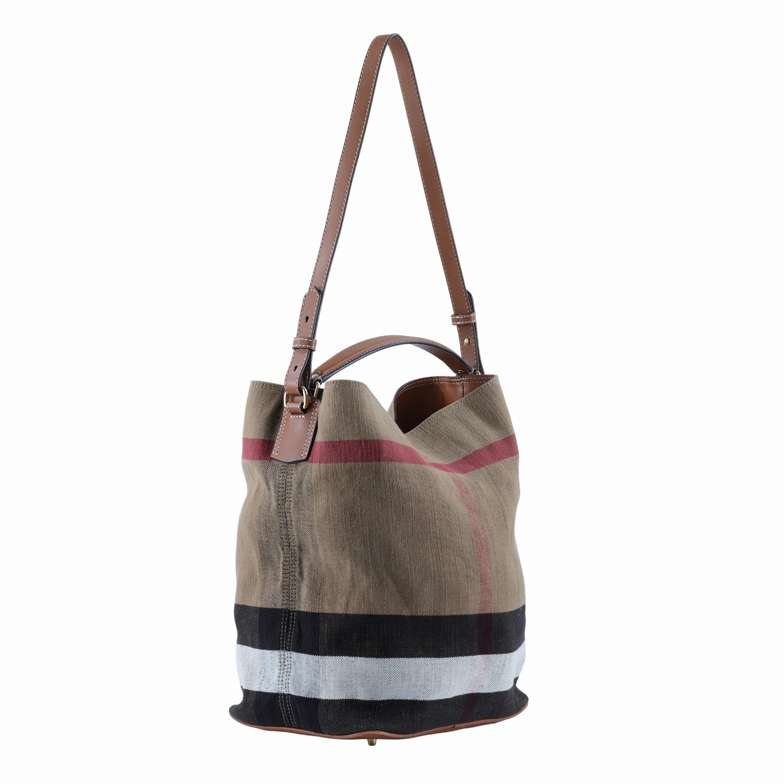 博柏利 BURBERRY The Ashby 格紋 水桶包 39457421 棕格紋帆布水桶包 內袋