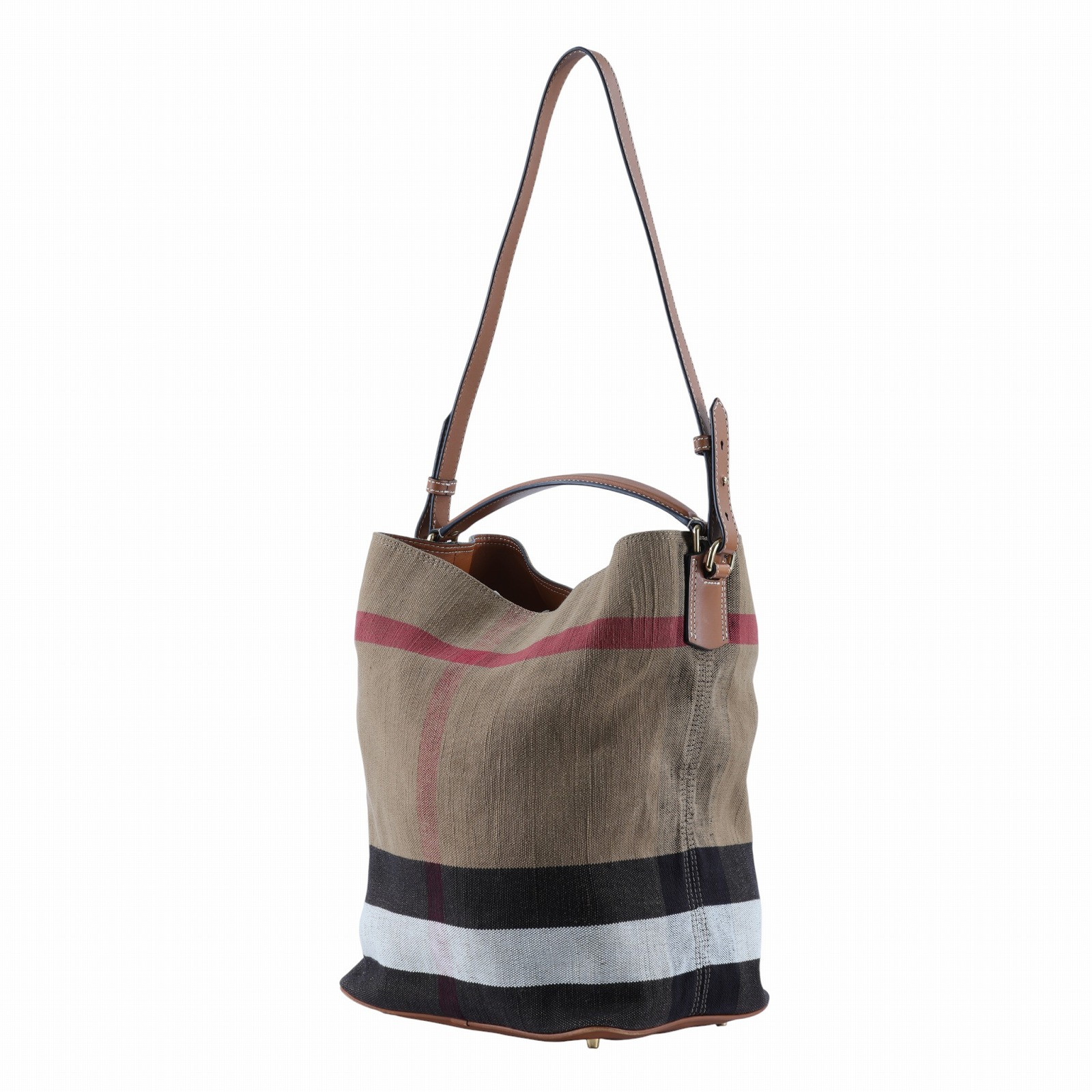 博柏利 BURBERRY The Ashby 格紋 水桶包 39457421 棕格紋帆布水桶包 內袋