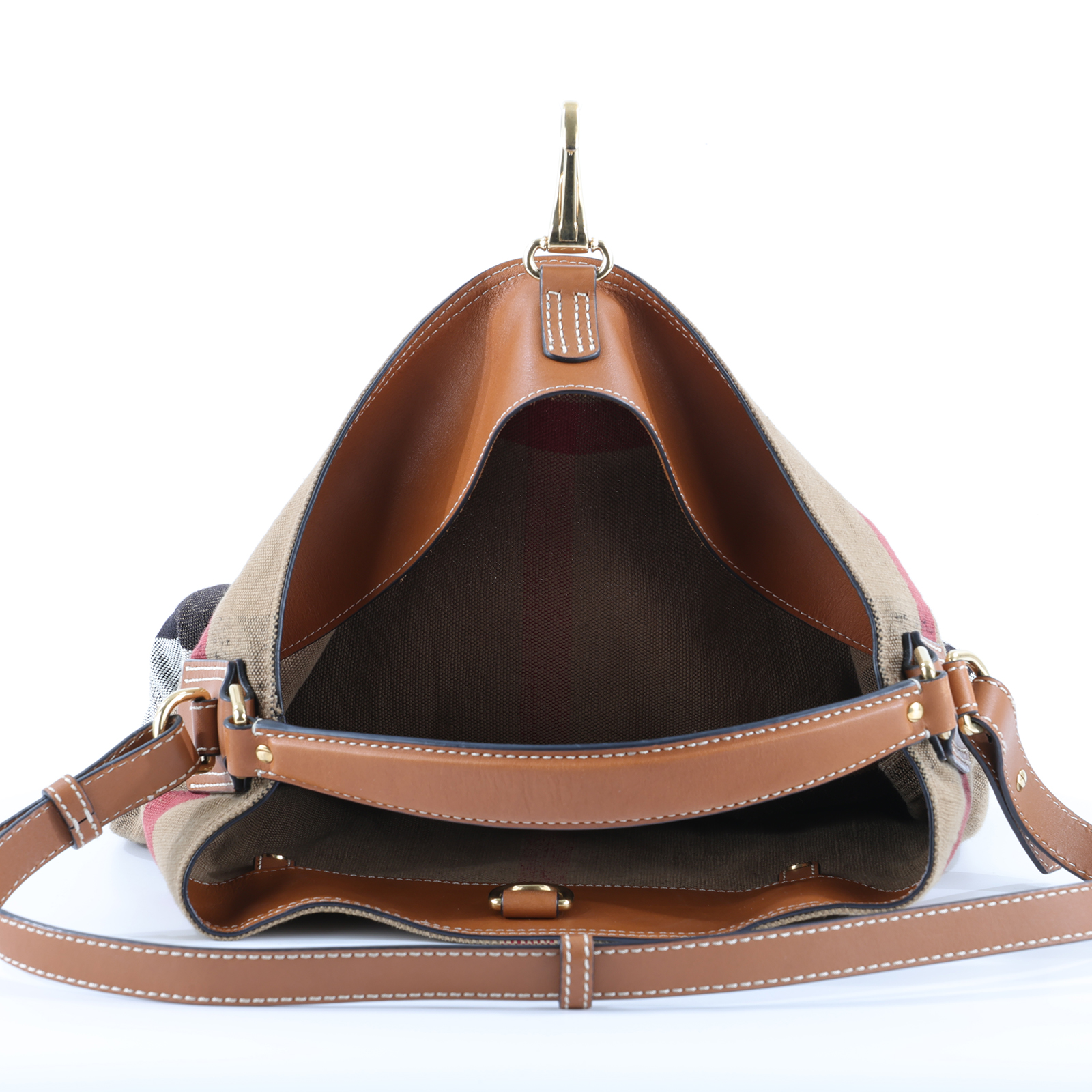 博柏利 BURBERRY The Ashby 格紋 水桶包 39457421 棕格紋帆布水桶包 內袋