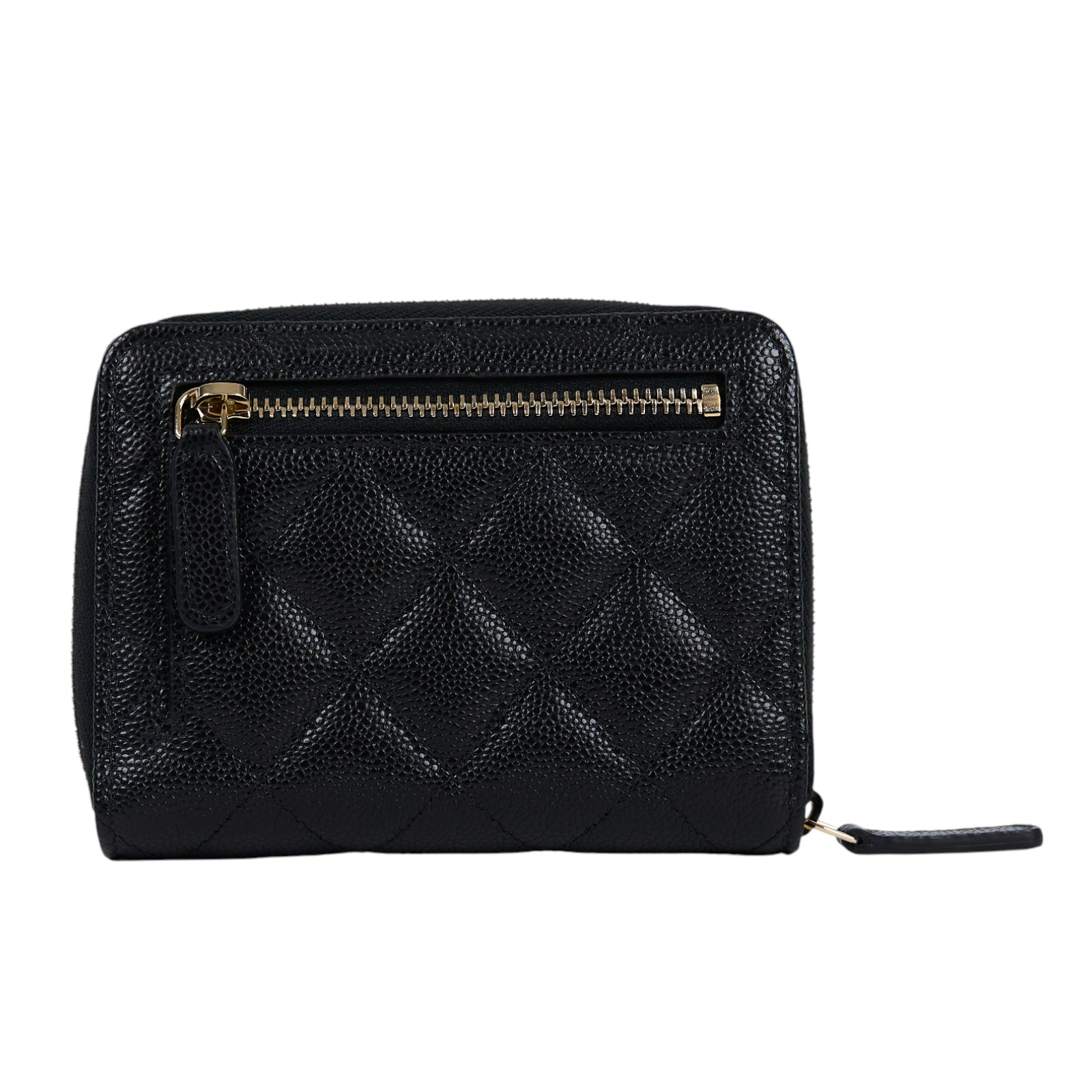 香奈兒 CHANEL 錢包 拉鍊 短夾 AP4652 晶片款 黑金荔枝拉鍊對折錢包 原廠盒子/防塵袋