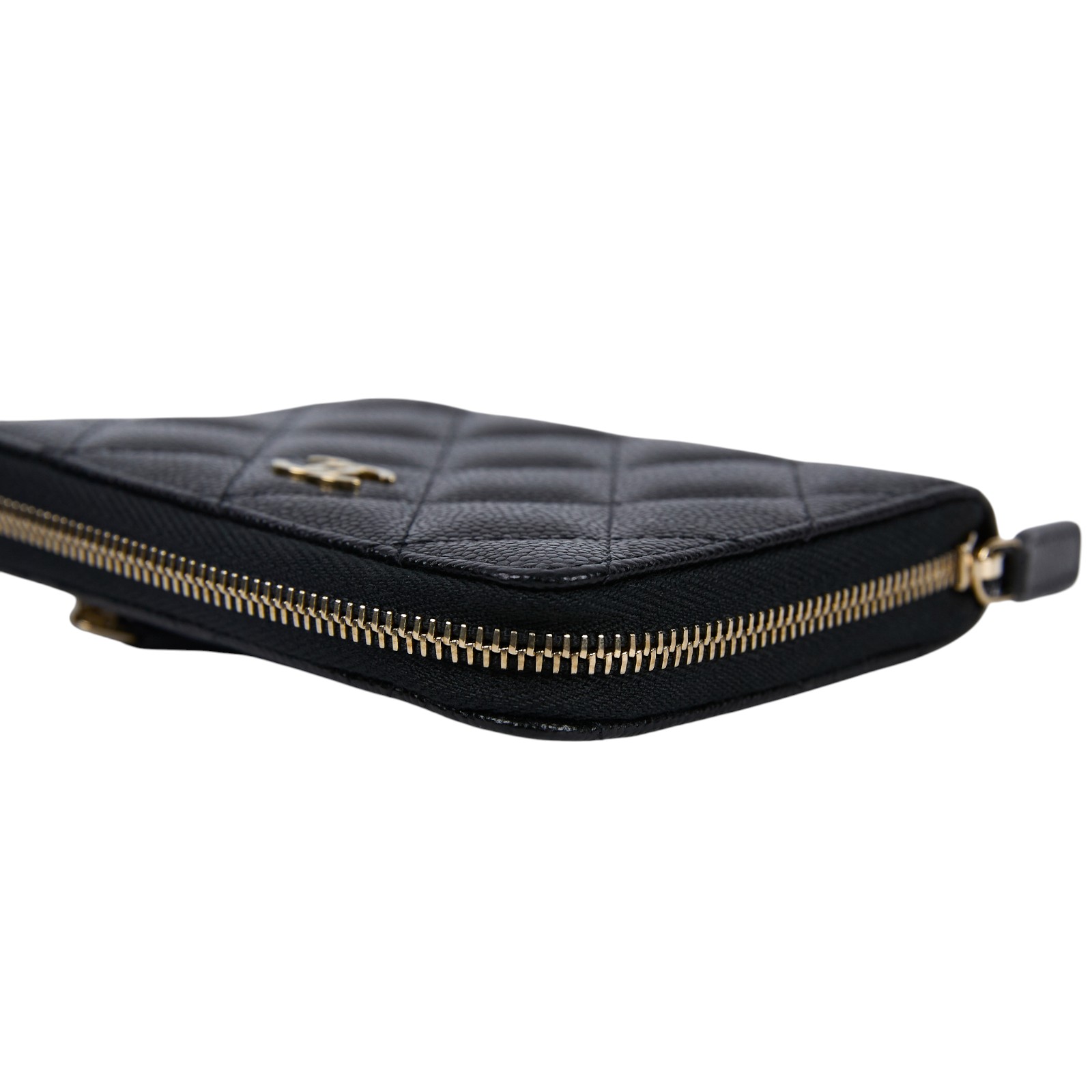 香奈兒 CHANEL 錢包 拉鍊 短夾 AP4652 晶片款 黑金荔枝拉鍊對折錢包 原廠盒子/防塵袋