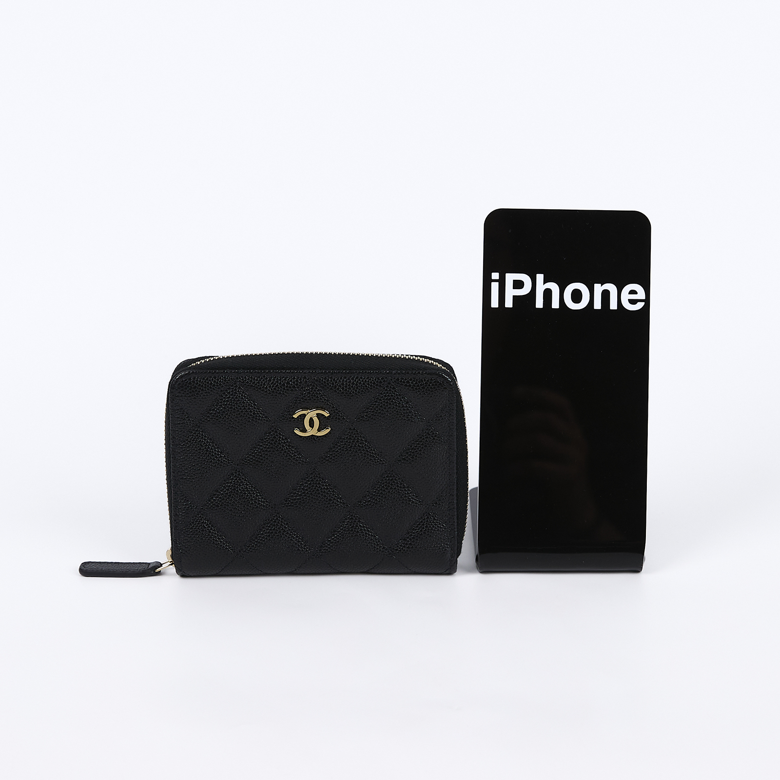 香奈兒 CHANEL 錢包 拉鍊 短夾 AP4652 晶片款 黑金荔枝拉鍊對折錢包 原廠盒子/防塵袋