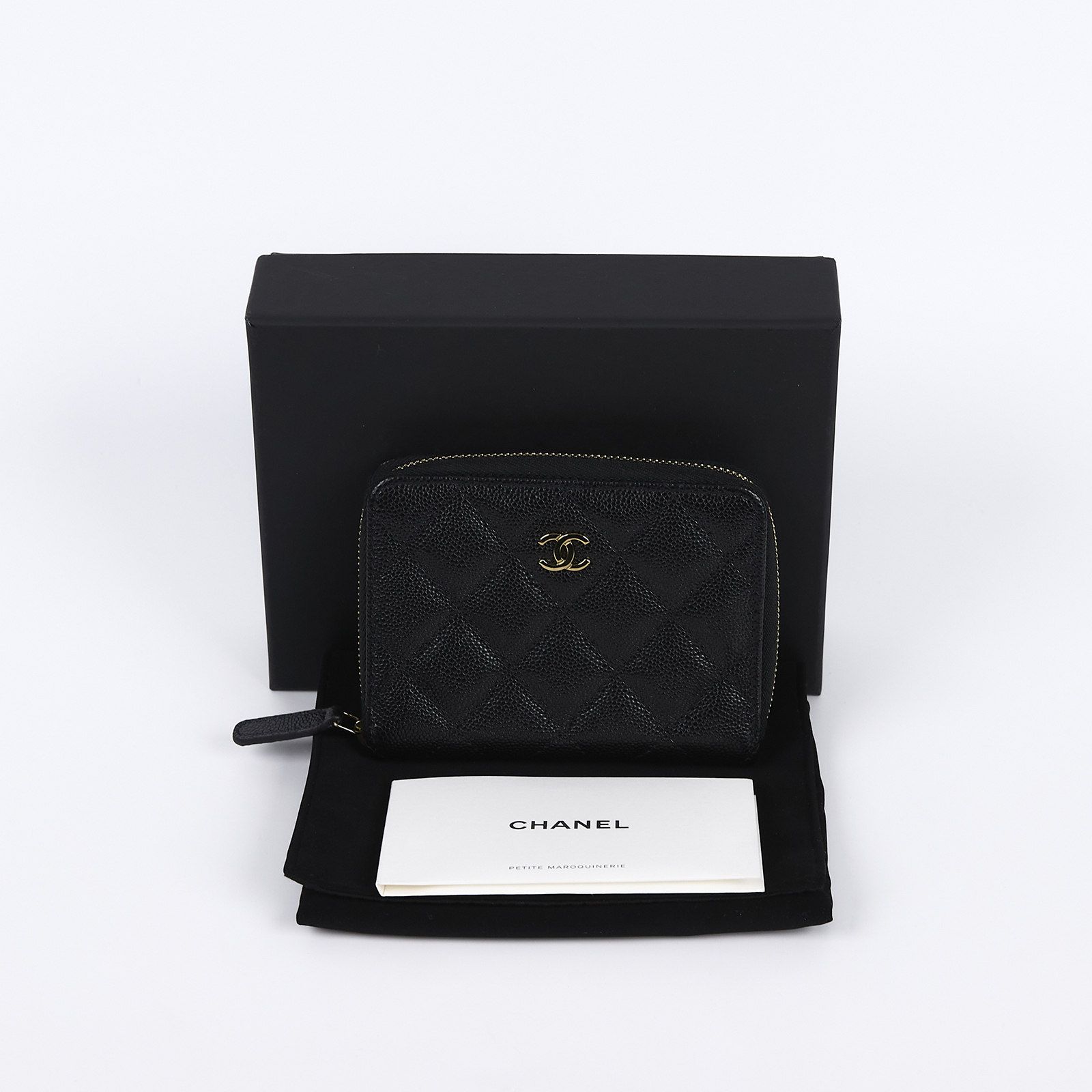 香奈兒 CHANEL 錢包 拉鍊 短夾 AP4652 晶片款 黑金荔枝拉鍊對折錢包 原廠盒子/防塵袋