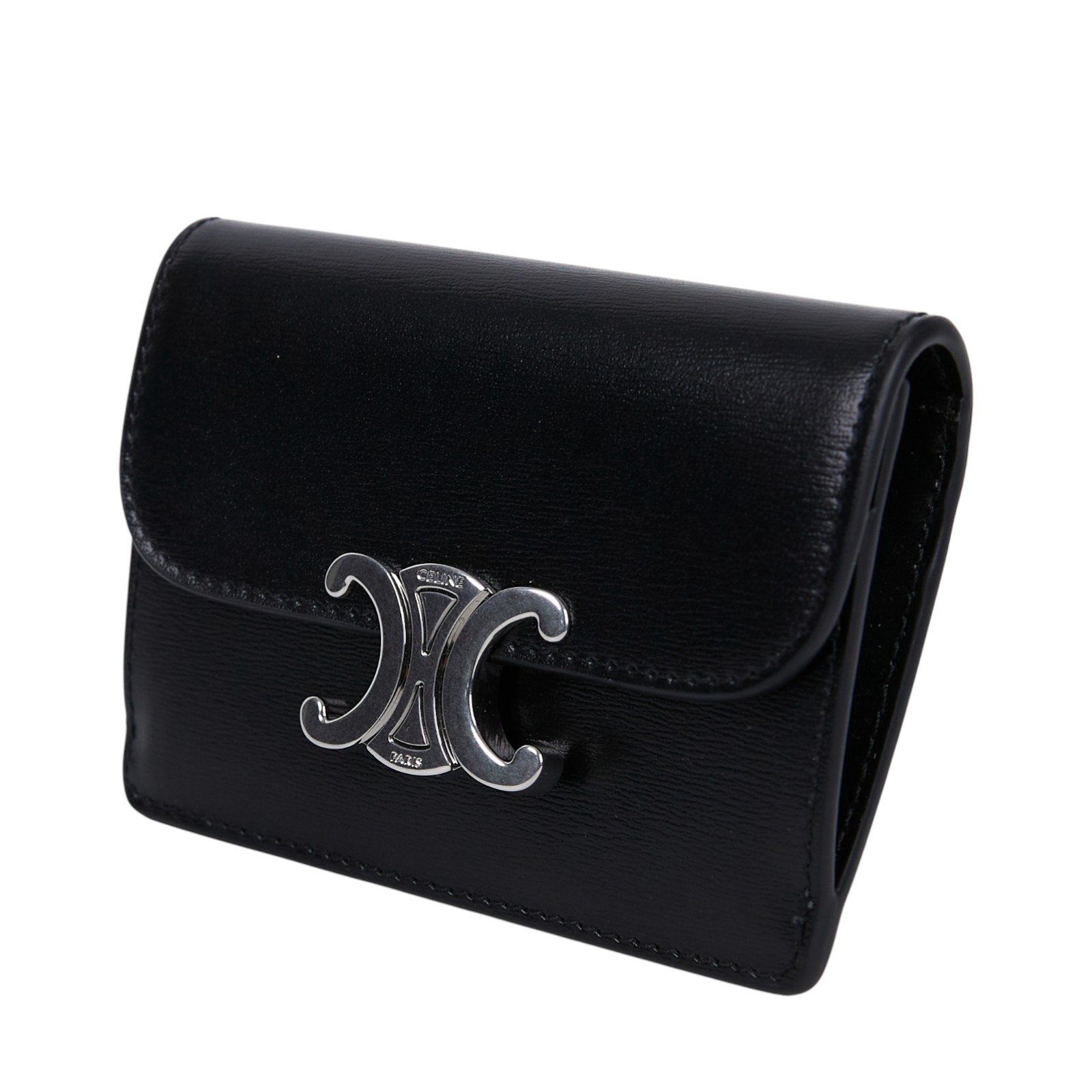 思琳 CELINE Triomphe 翻蓋卡包 10I583DPV 黑銀凱旋卡包 原廠盒子/防塵袋