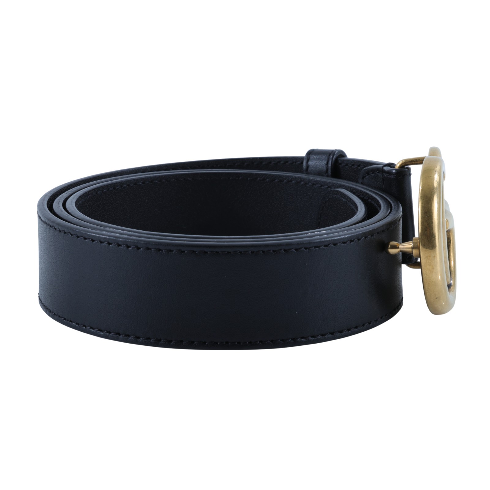 古馳 GUCCI GG Marmont 窄版腰帶 414516 AP00T_85 黑金GG皮帶#85 無附屬品