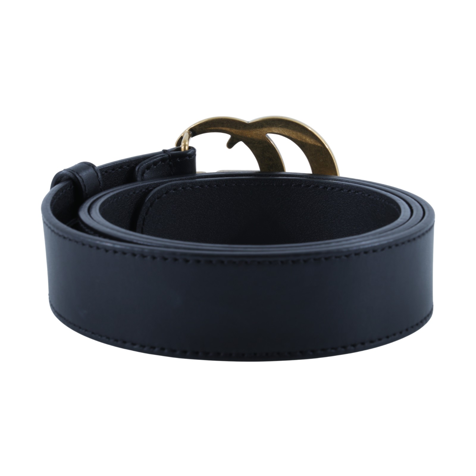 古馳 GUCCI GG Marmont 窄版腰帶 414516 AP00T_85 黑金GG皮帶#85 無附屬品