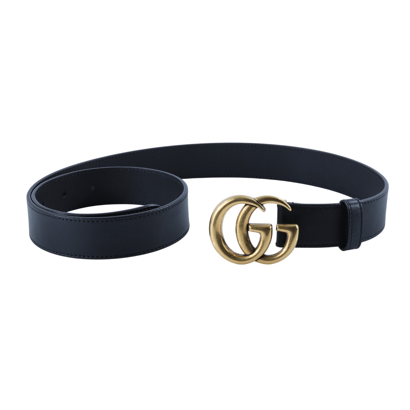 古馳 GUCCI GG Marmont 窄版腰帶 414516 AP00T_85 黑金GG皮帶#85 無附屬品