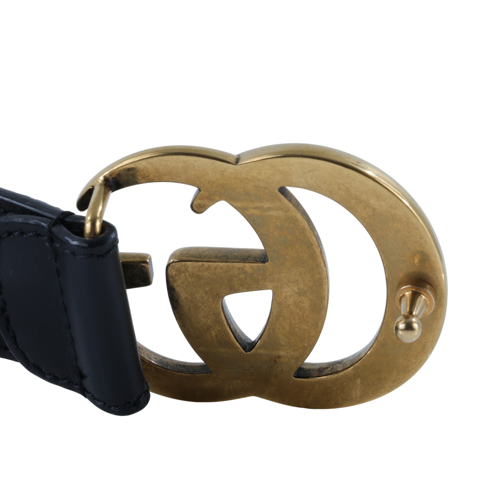 古馳 GUCCI GG Marmont 窄版腰帶 414516 AP00T_85 黑金GG皮帶#85 無附屬品