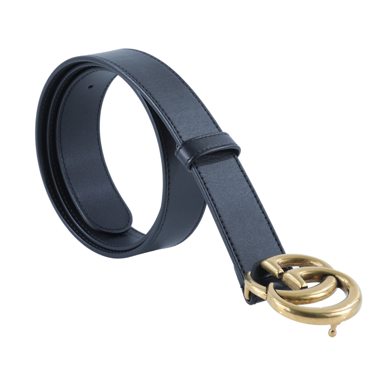 古馳 GUCCI GG Marmont 窄版腰帶 414516 AP00T_85 黑金GG皮帶#85 無附屬品