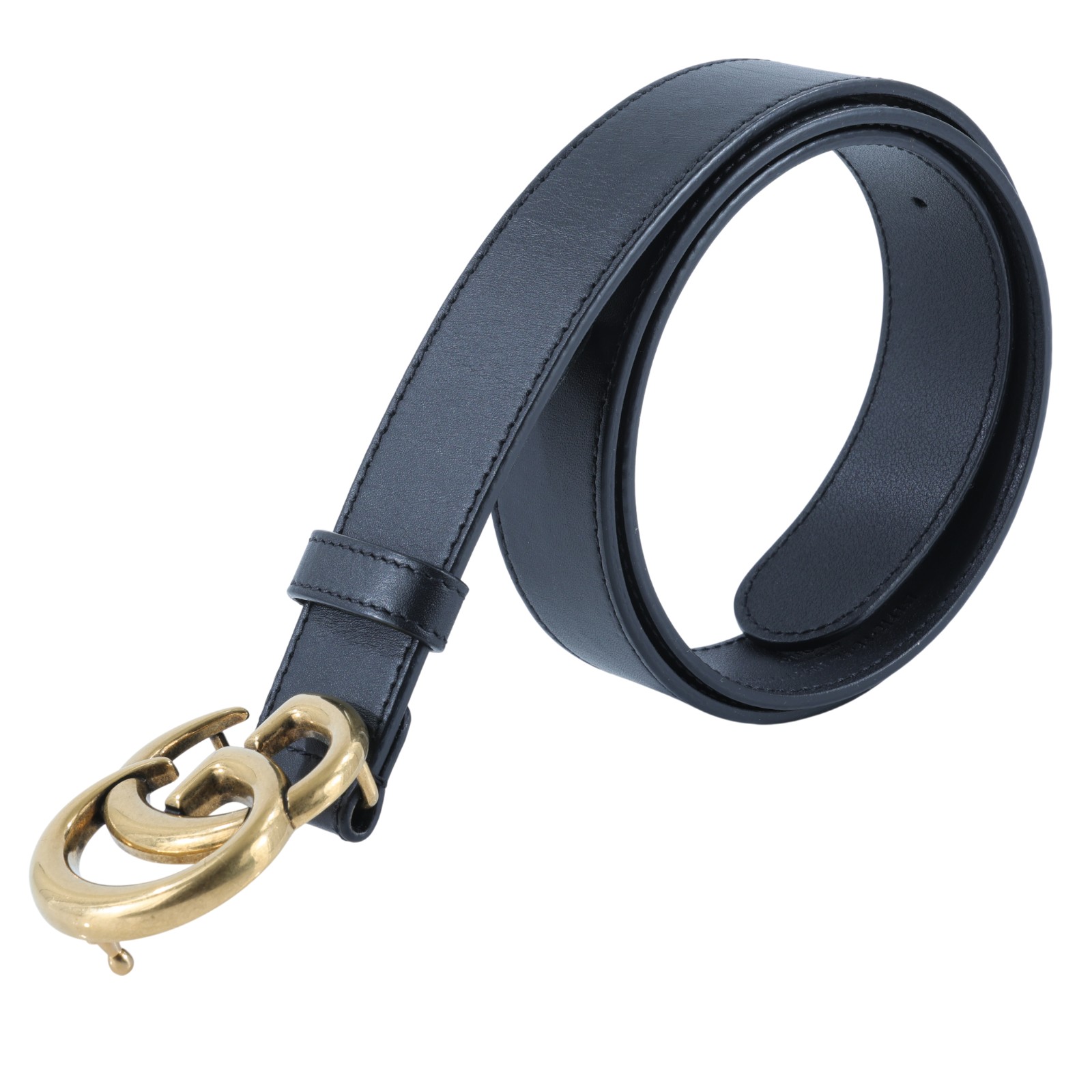 古馳 GUCCI GG Marmont 窄版腰帶 414516 AP00T_85 黑金GG皮帶#85 無附屬品