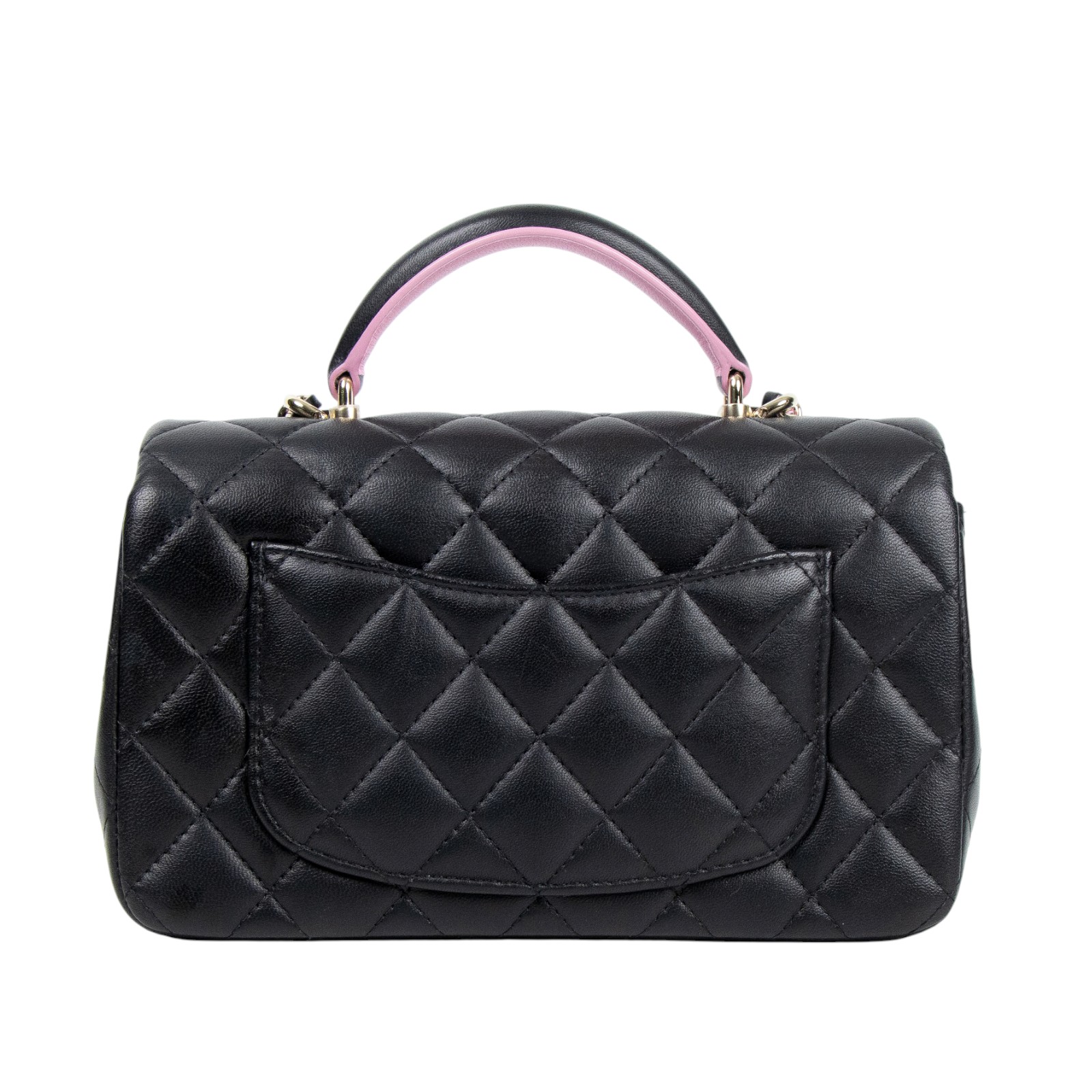 香奈兒 CHANEL Coco 20  Handle 肩背 斜背 迷你 口蓋包 AS2431 黑拼粉羊皮手提COCO20 無附屬品