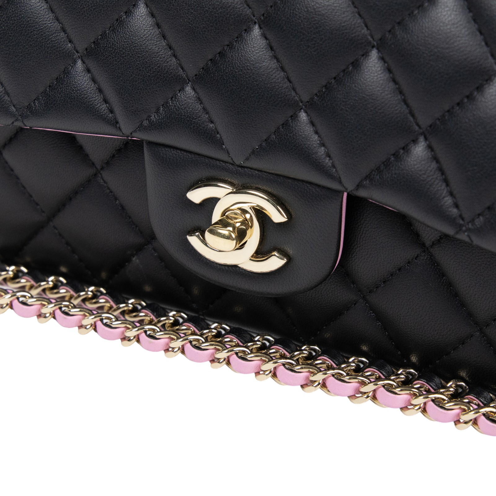 香奈兒 CHANEL Coco 20  Handle 肩背 斜背 迷你 口蓋包 AS2431 黑拼粉羊皮手提COCO20 無附屬品