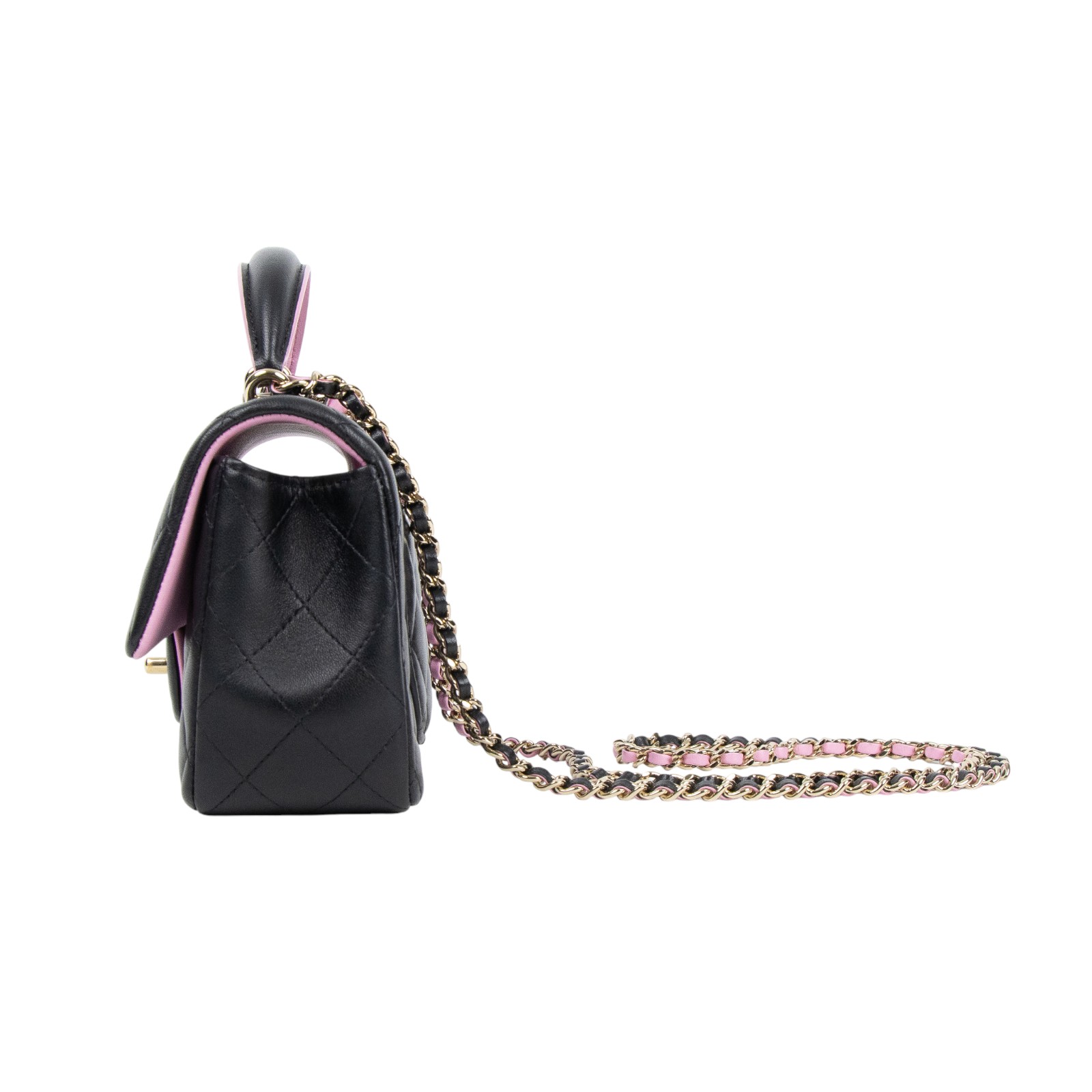香奈兒 CHANEL Coco 20  Handle 肩背 斜背 迷你 口蓋包 AS2431 黑拼粉羊皮手提COCO20 無附屬品