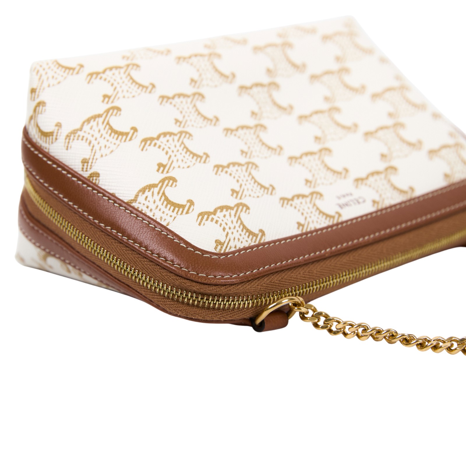 思琳 CELINE 標誌印花飾鍊 手提包 10E382CBX 白TRIUMPH貝殼鍊包 無附屬品