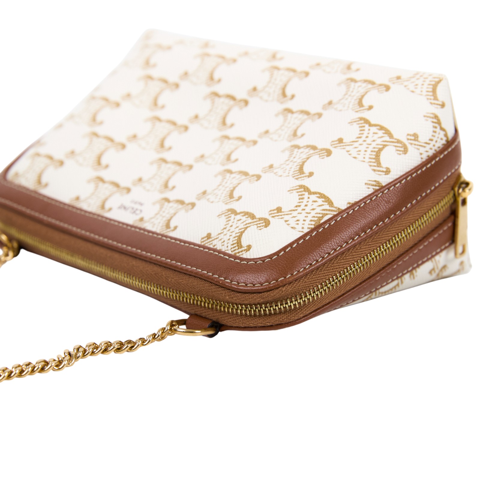 思琳 CELINE 標誌印花飾鍊 手提包 10E382CBX 白TRIUMPH貝殼鍊包 無附屬品