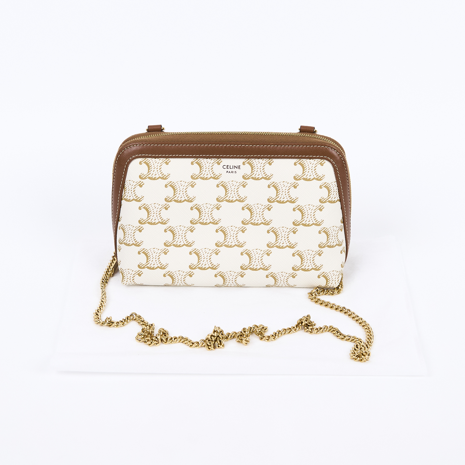 思琳 CELINE 標誌印花飾鍊 手提包 10E382CBX 白TRIUMPH貝殼鍊包 無附屬品