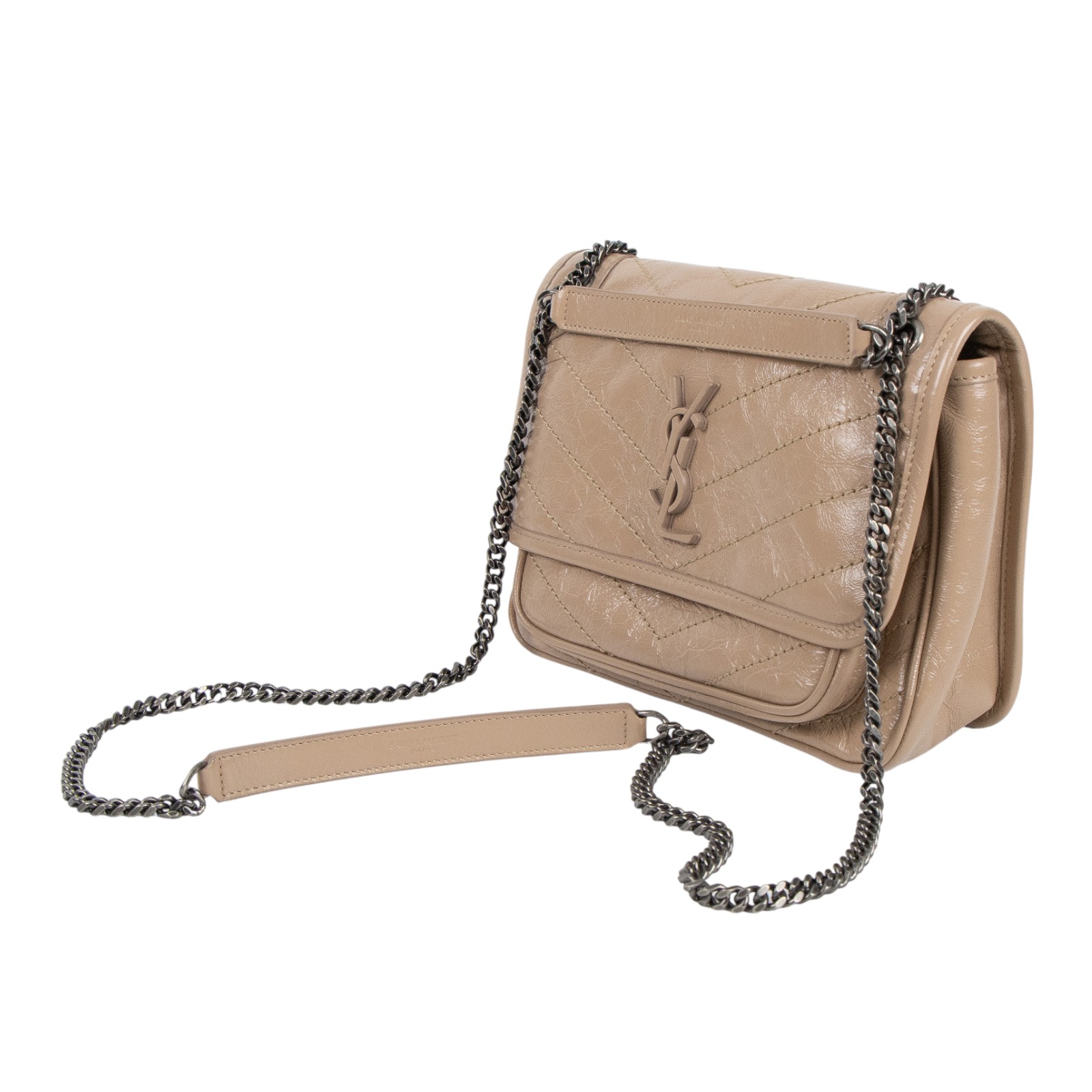 聖羅蘭 YSL SAINT LAURENT Niki 復古小牛皮 Baby 斜背 翻蓋包 5330370EN04 奶茶NIKI BABY肩背包 防塵袋