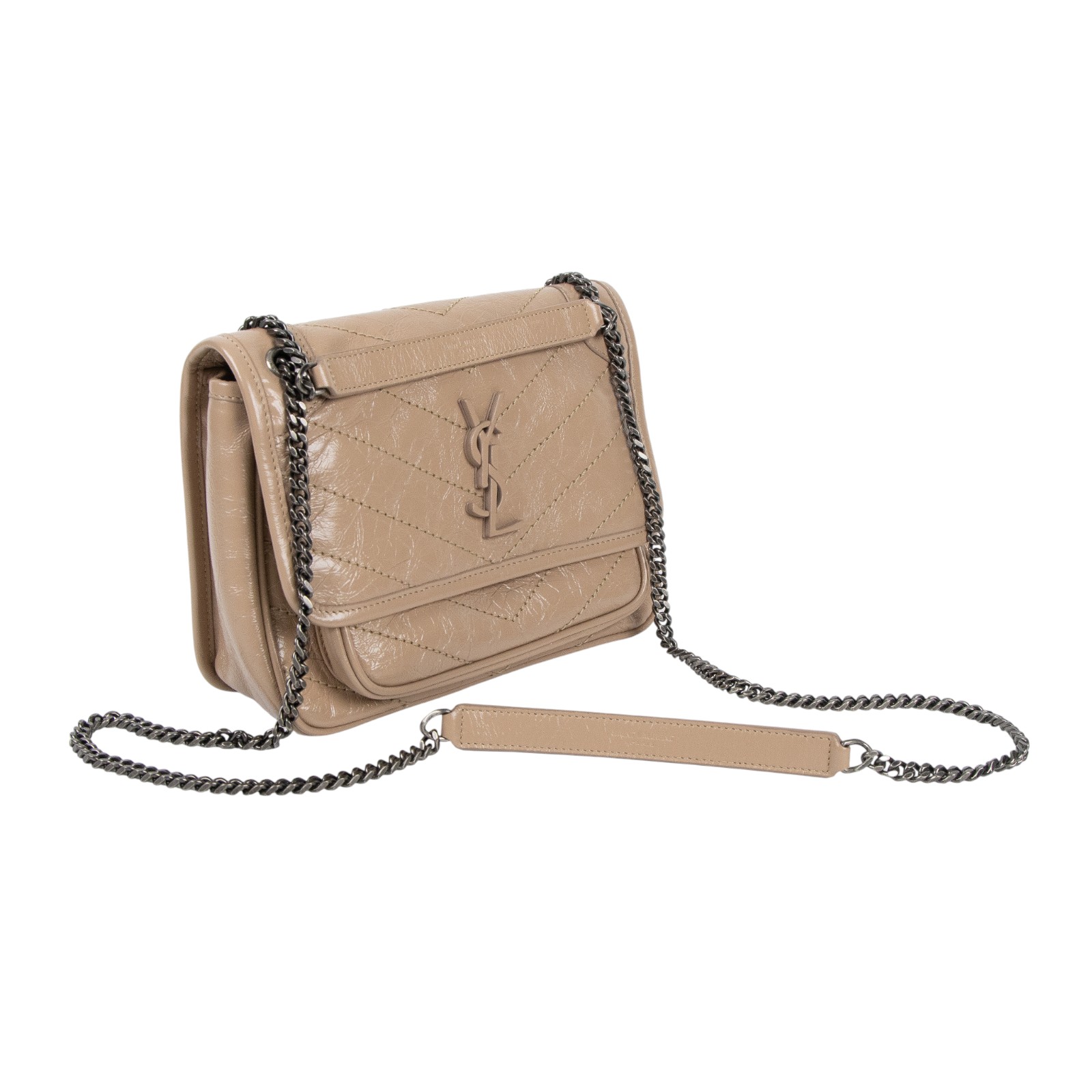 聖羅蘭 YSL SAINT LAURENT Niki 復古小牛皮 Baby 斜背 翻蓋包 5330370EN04 奶茶NIKI BABY肩背包 防塵袋