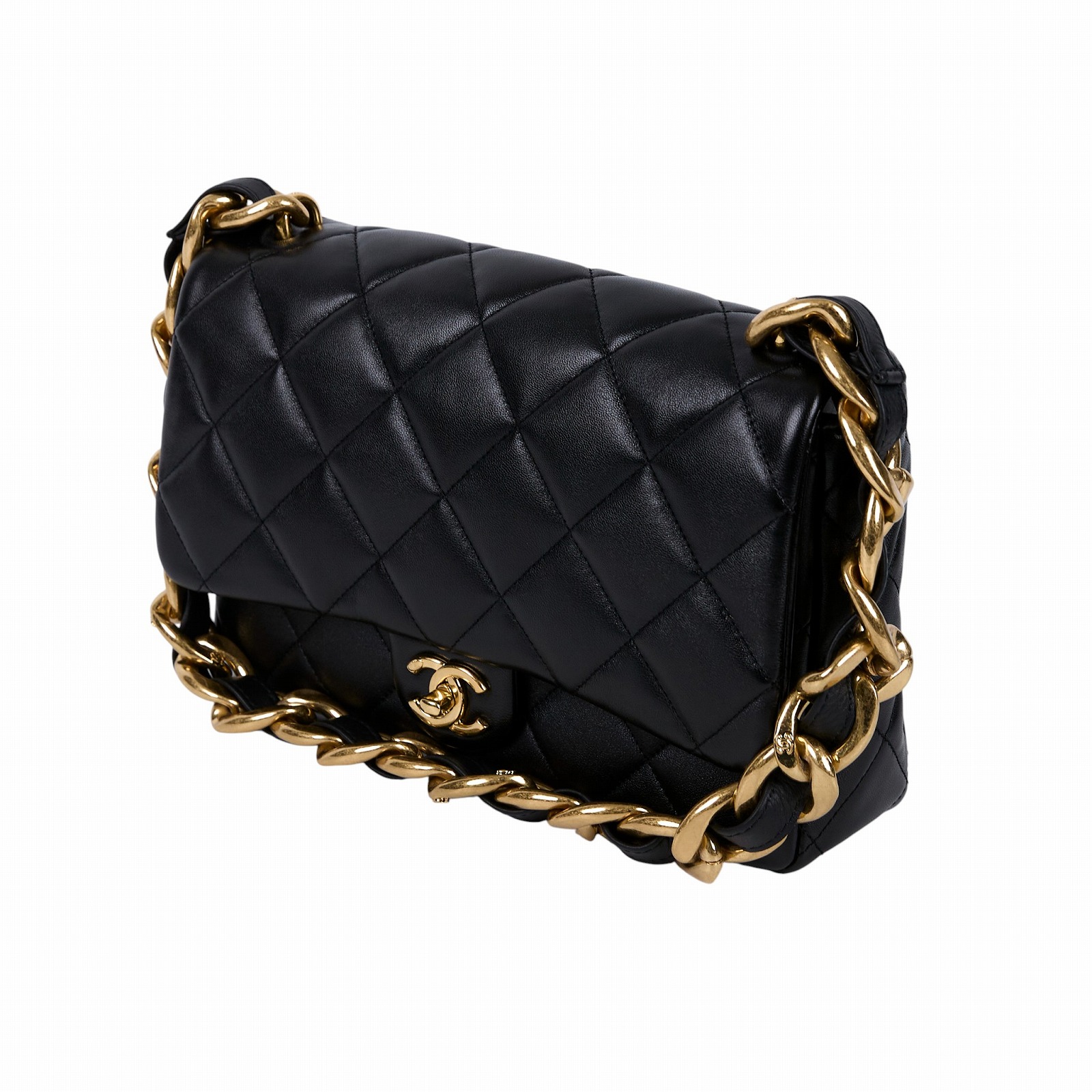 香奈兒 CHANEL 丹寧 粗鍊條 肩背 口蓋包 AS3216 黑金羊粗鍊肩背包 原廠盒子/防塵袋