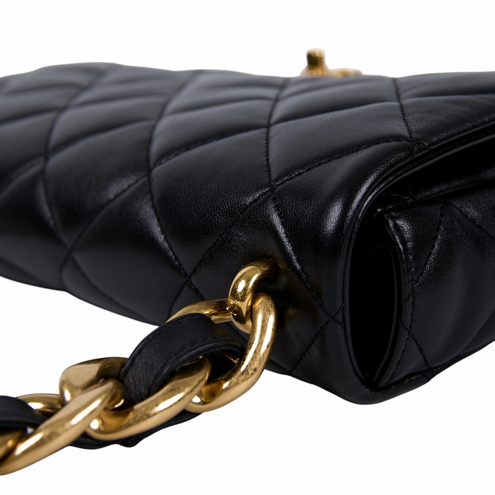 香奈兒 CHANEL 丹寧 粗鍊條 肩背 口蓋包 AS3216 黑金羊粗鍊肩背包 原廠盒子/防塵袋