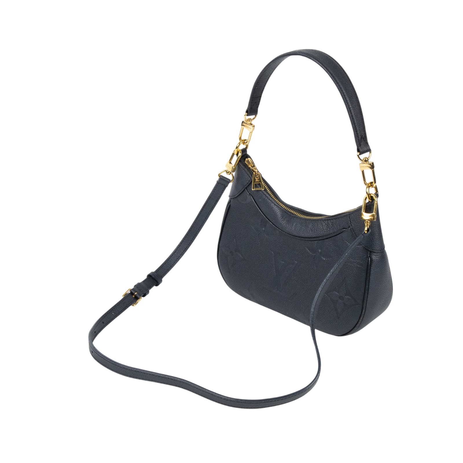 路易威登 LOUIS VUITTON Bagatelle 黑色 牛皮 肩背 斜背包 M46002 晶片款 黑壓紋Bagatelle手提肩背包 背帶/購買證明影本