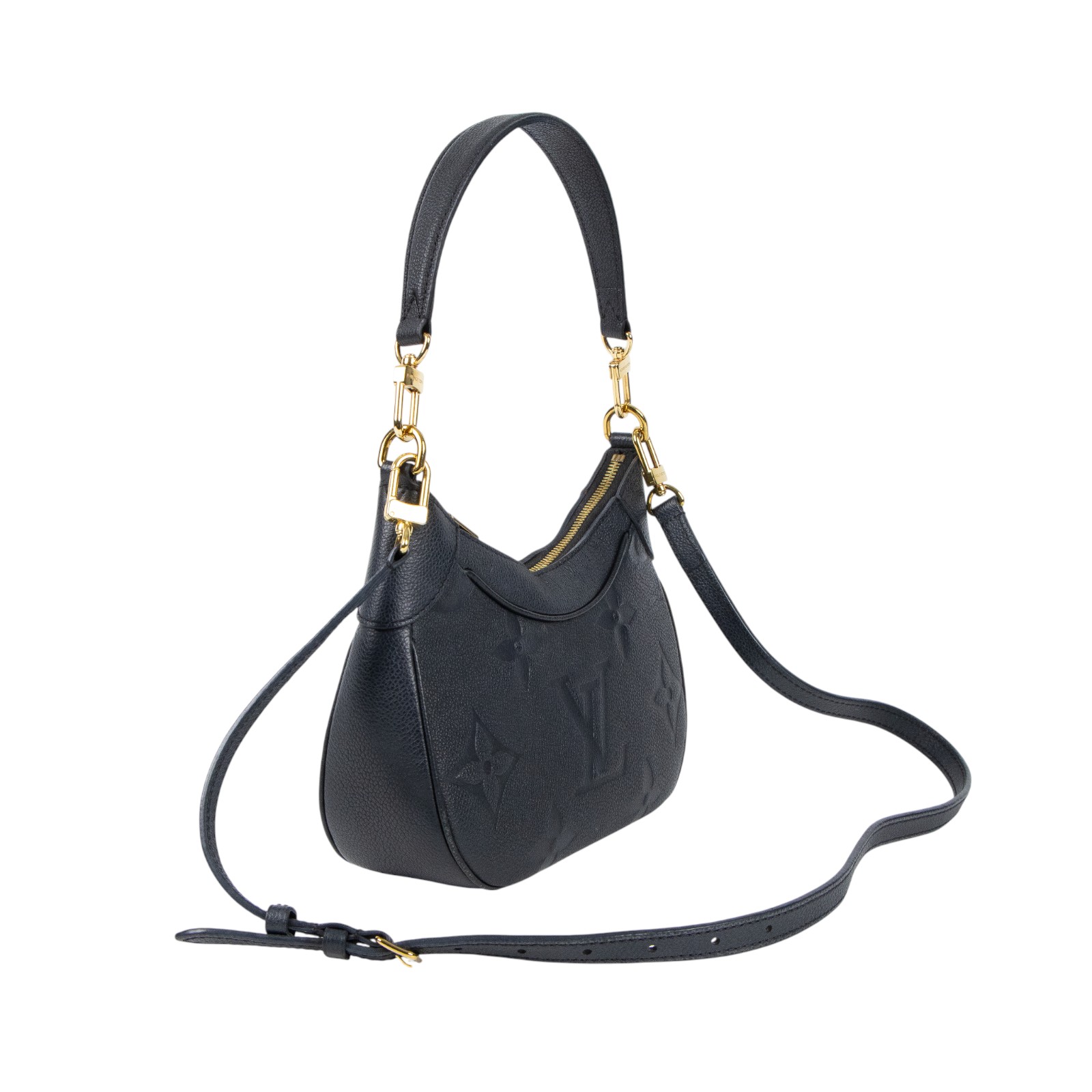 路易威登 LOUIS VUITTON Bagatelle 黑色 牛皮 肩背 斜背包 M46002 晶片款 黑壓紋Bagatelle手提肩背包 背帶/購買證明影本