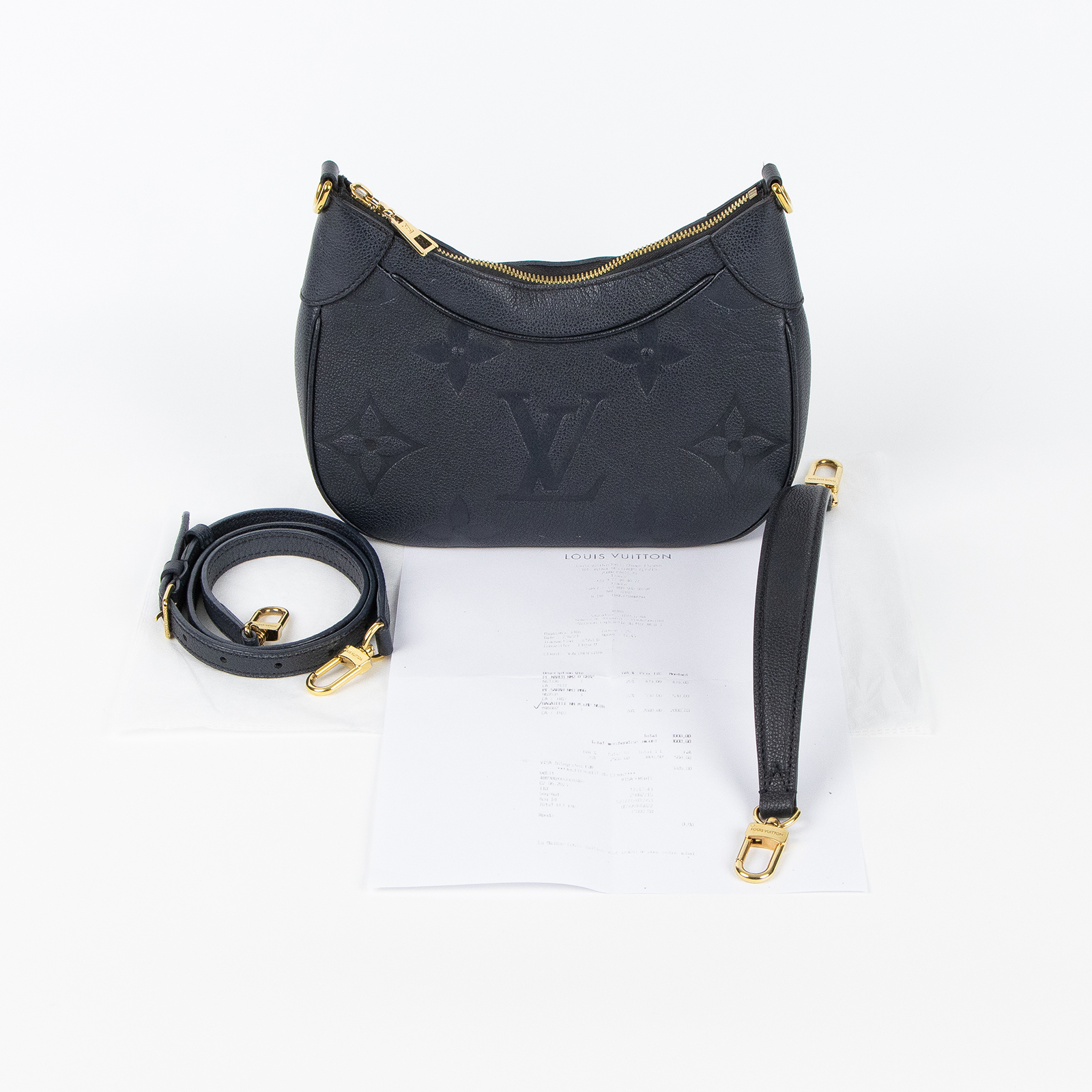 路易威登 LOUIS VUITTON Bagatelle 黑色 牛皮 肩背 斜背包 M46002 晶片款 黑壓紋Bagatelle手提肩背包 背帶/購買證明影本