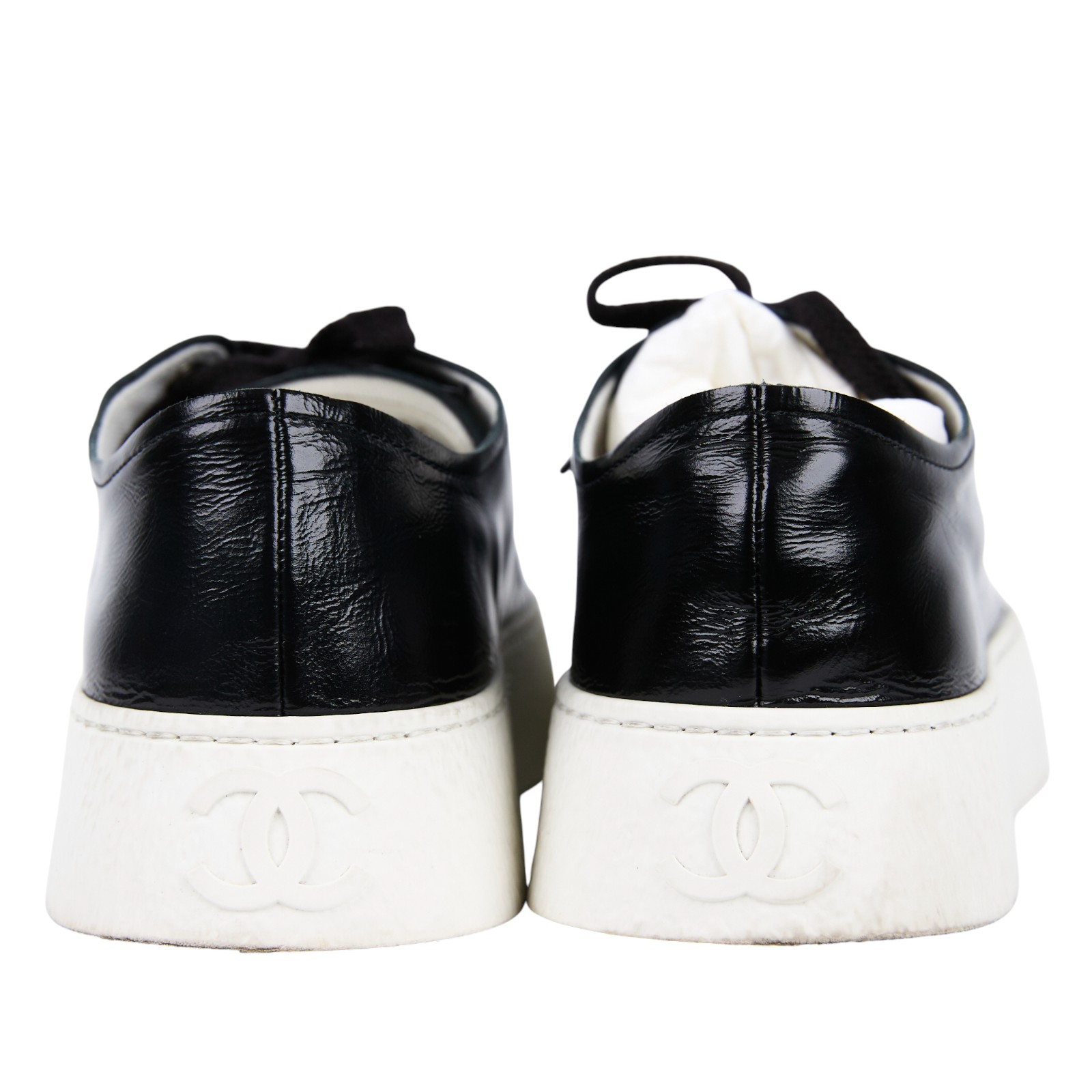 香奈兒 CHANEL CC 平底鞋 G45560_37 黑皮革拚白厚底鞋#37 原廠盒子/防塵袋2/購買證明