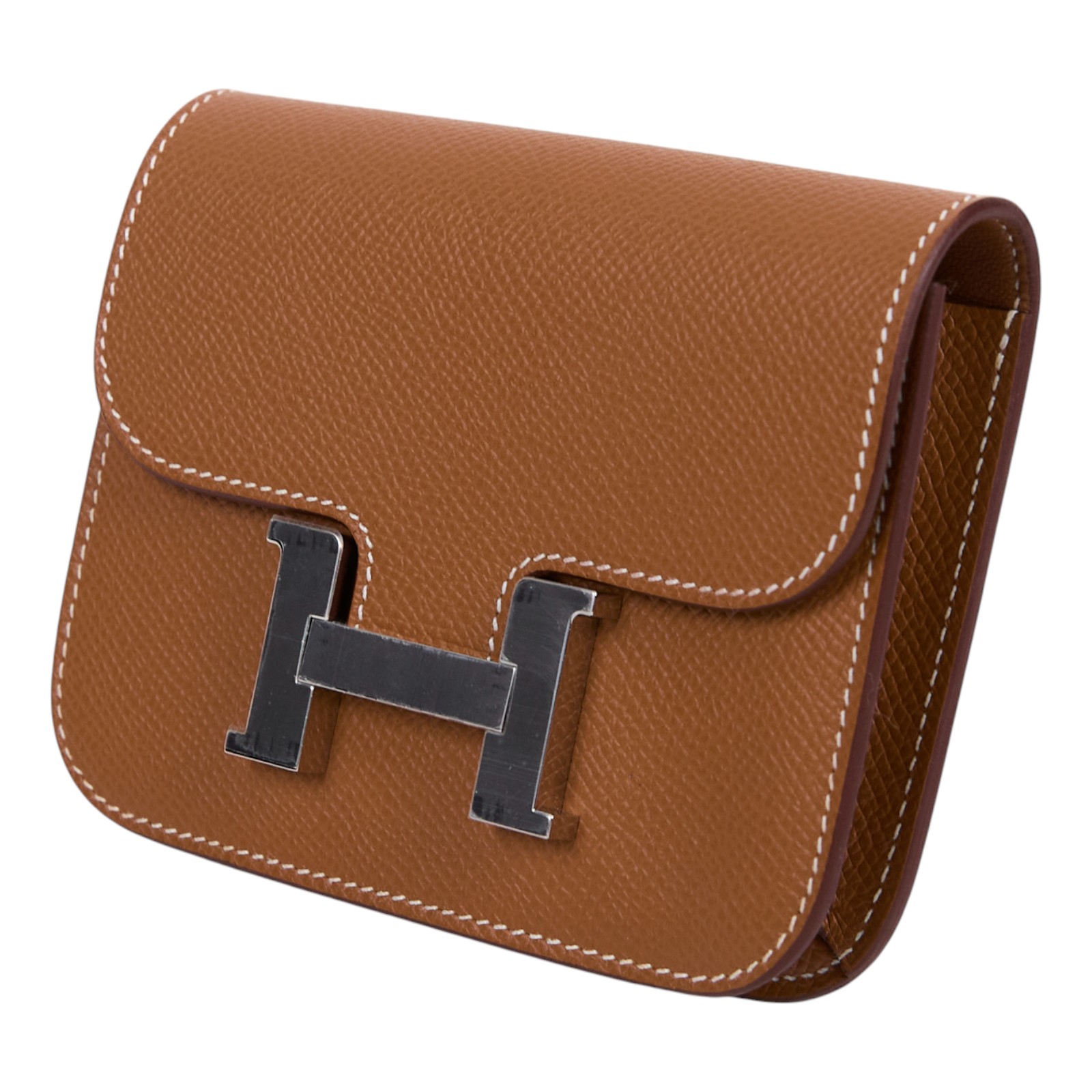 愛馬仕 Hermes Constance Slim 錢包 康康包 短夾 銀色五金 金棕色 H082060CK37 W AM 007 UH  原廠盒子/內袋