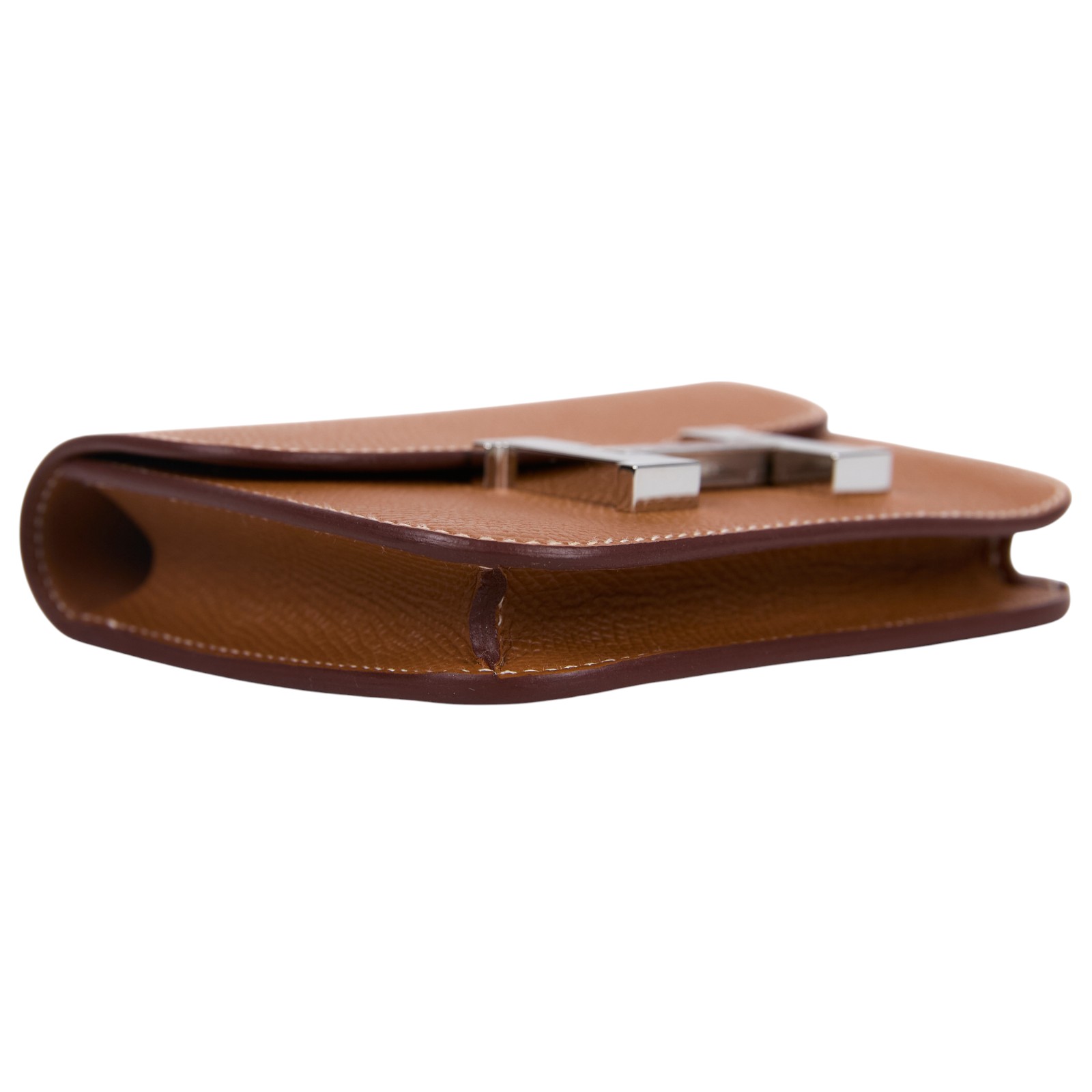 愛馬仕 Hermes Constance Slim 錢包 康康包 短夾 銀色五金 金棕色 H082060CK37 W AM 007 UH  原廠盒子/內袋