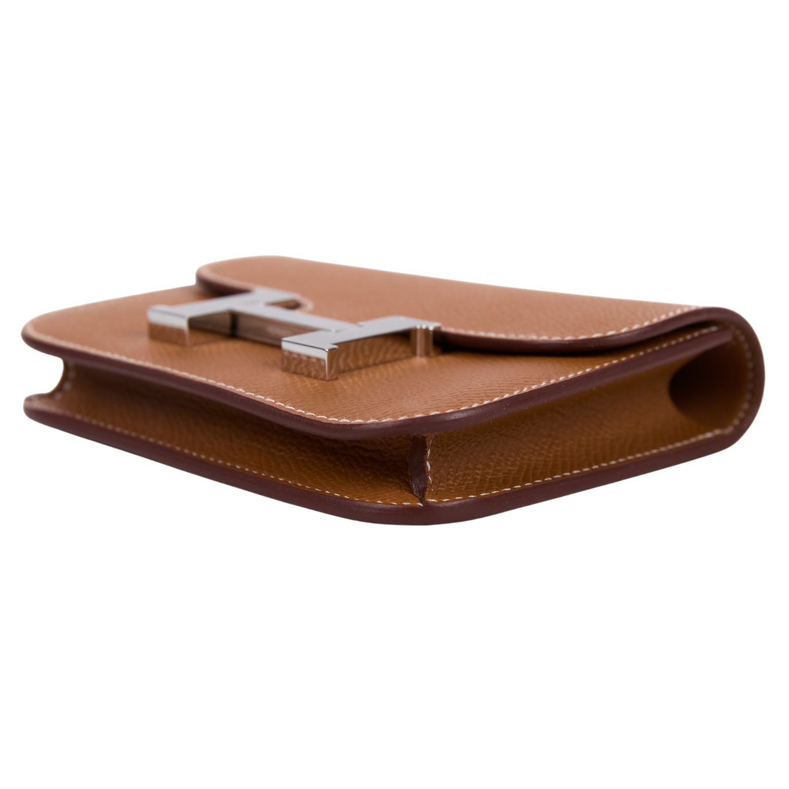 愛馬仕 Hermes Constance Slim 錢包 康康包 短夾 銀色五金 金棕色 H082060CK37 W AM 007 UH  原廠盒子/內袋