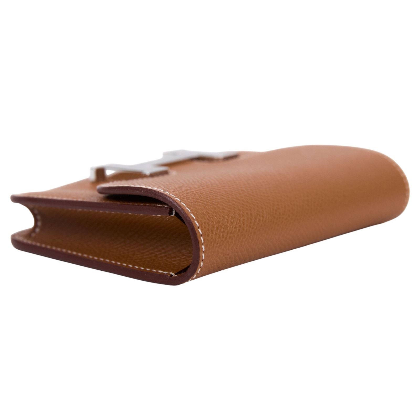 愛馬仕 Hermes Constance Slim 錢包 康康包 短夾 銀色五金 金棕色 H082060CK37 W AM 007 UH  原廠盒子/內袋