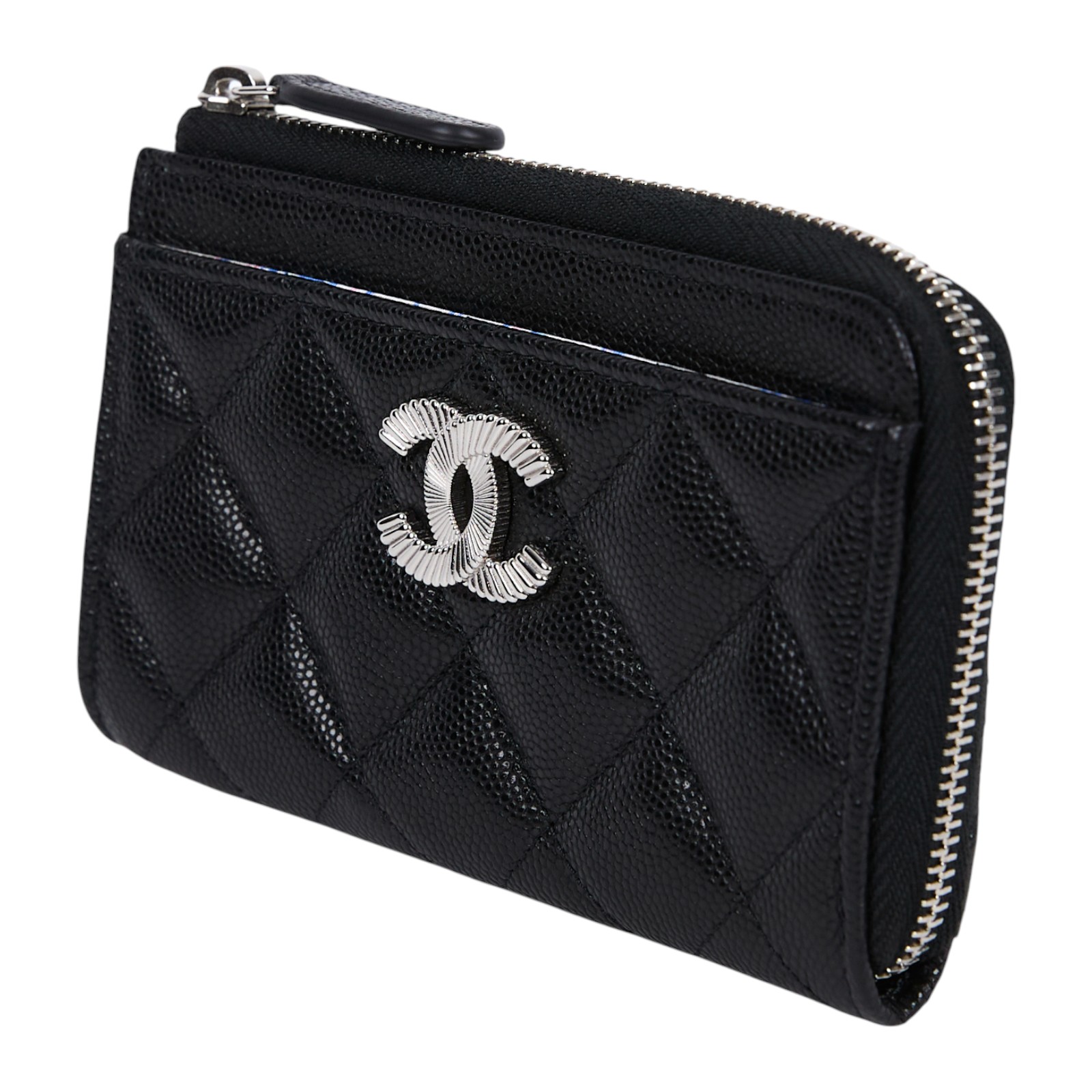 香奈兒 CHANEL 卡夾 拉鍊零錢包 AP4336 晶片款 黑銀荔枝L拉鍊零錢包 防塵袋