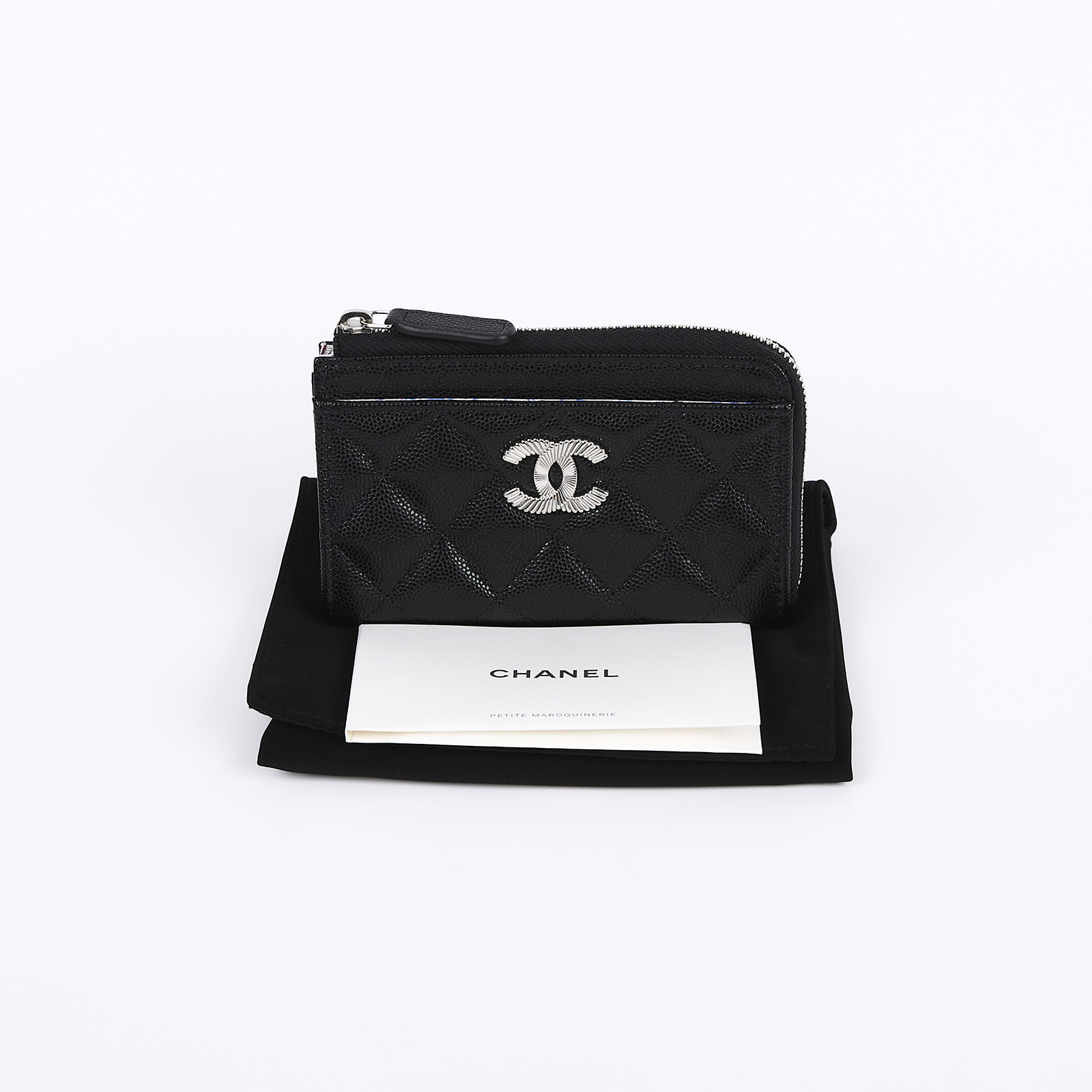 香奈兒 CHANEL 卡夾 拉鍊零錢包 AP4336 晶片款 黑銀荔枝L拉鍊零錢包 防塵袋