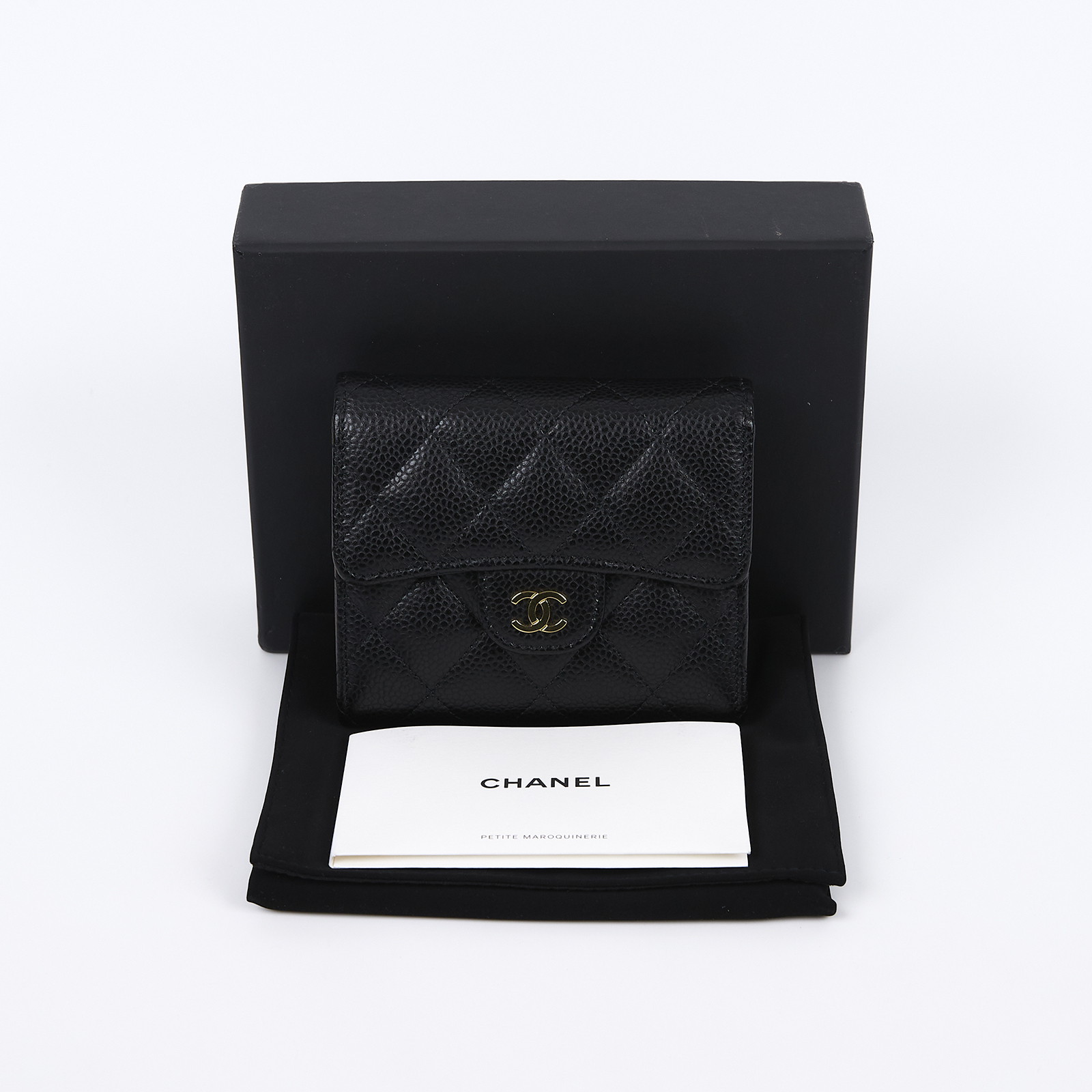 香奈兒 CHANEL 經典 小型 口蓋 皮夾 短夾  AP0231 晶片款 黑金荔枝三折短夾 原廠盒子/防塵袋