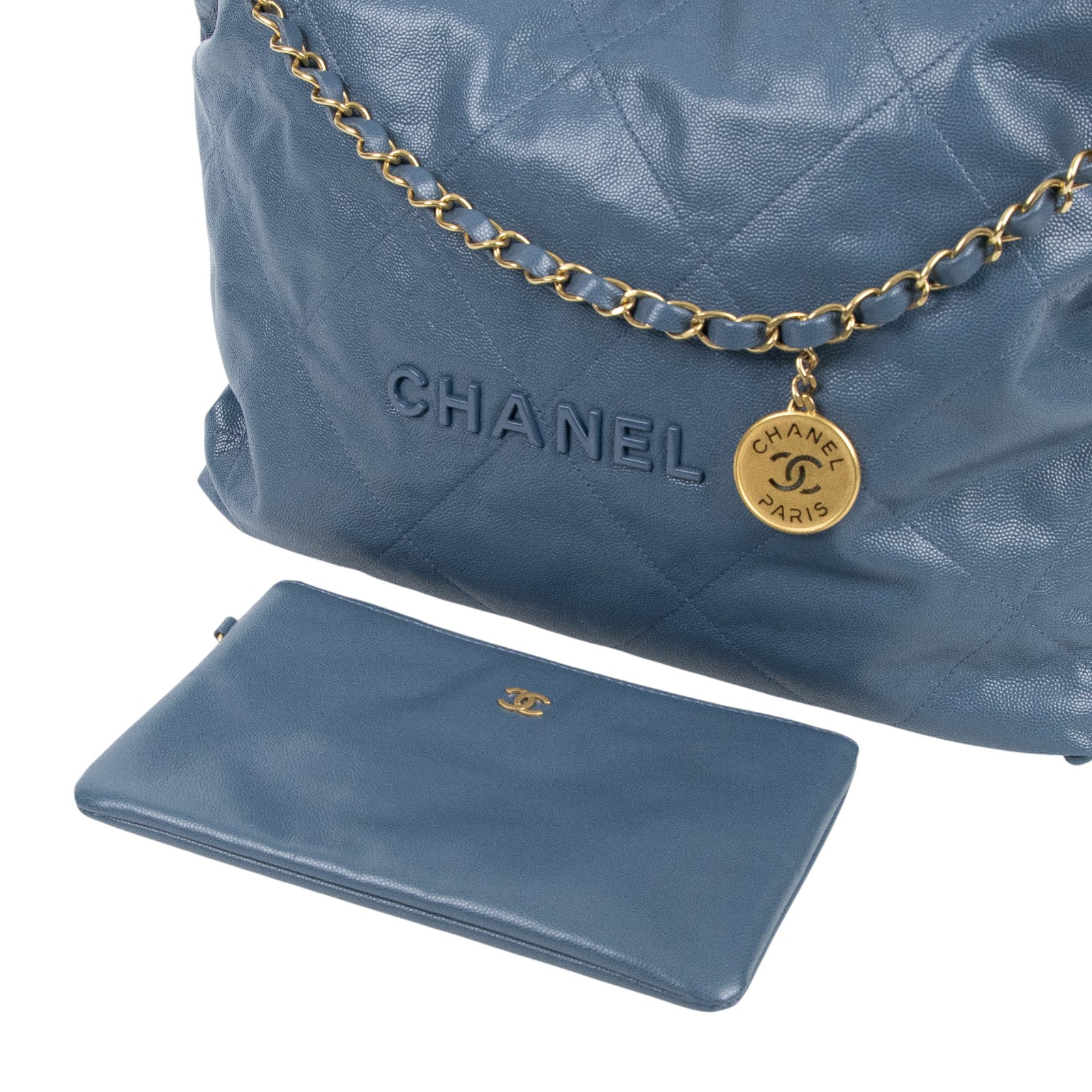 香奈兒 CHANEL 22 小型 束口包 AS3260 晶片款 藍金荔枝22BAG 小號 防塵袋/內袋