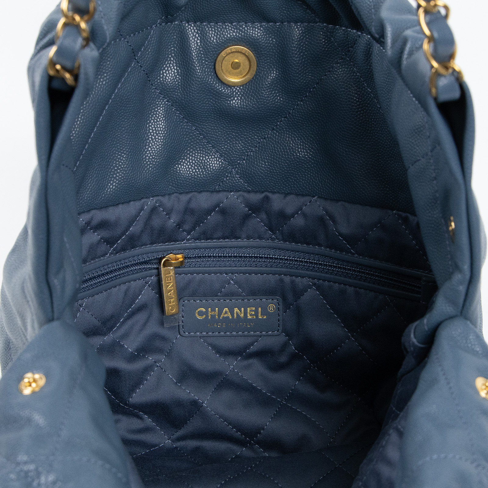 香奈兒 CHANEL 22 小型 束口包 AS3260 晶片款 藍金荔枝22BAG 小號 防塵袋/內袋