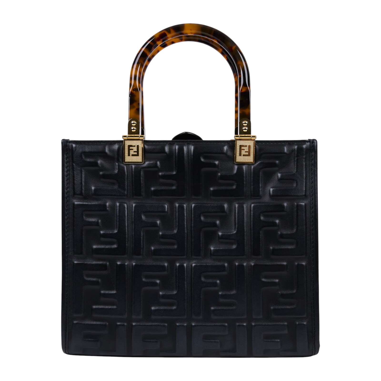 芬迪 FENDI Sunshine 小型 皮革 手提袋 8BH394AMCY 黑皮革壓紋SUNSHINE托特包 SMALL 防塵袋/背帶