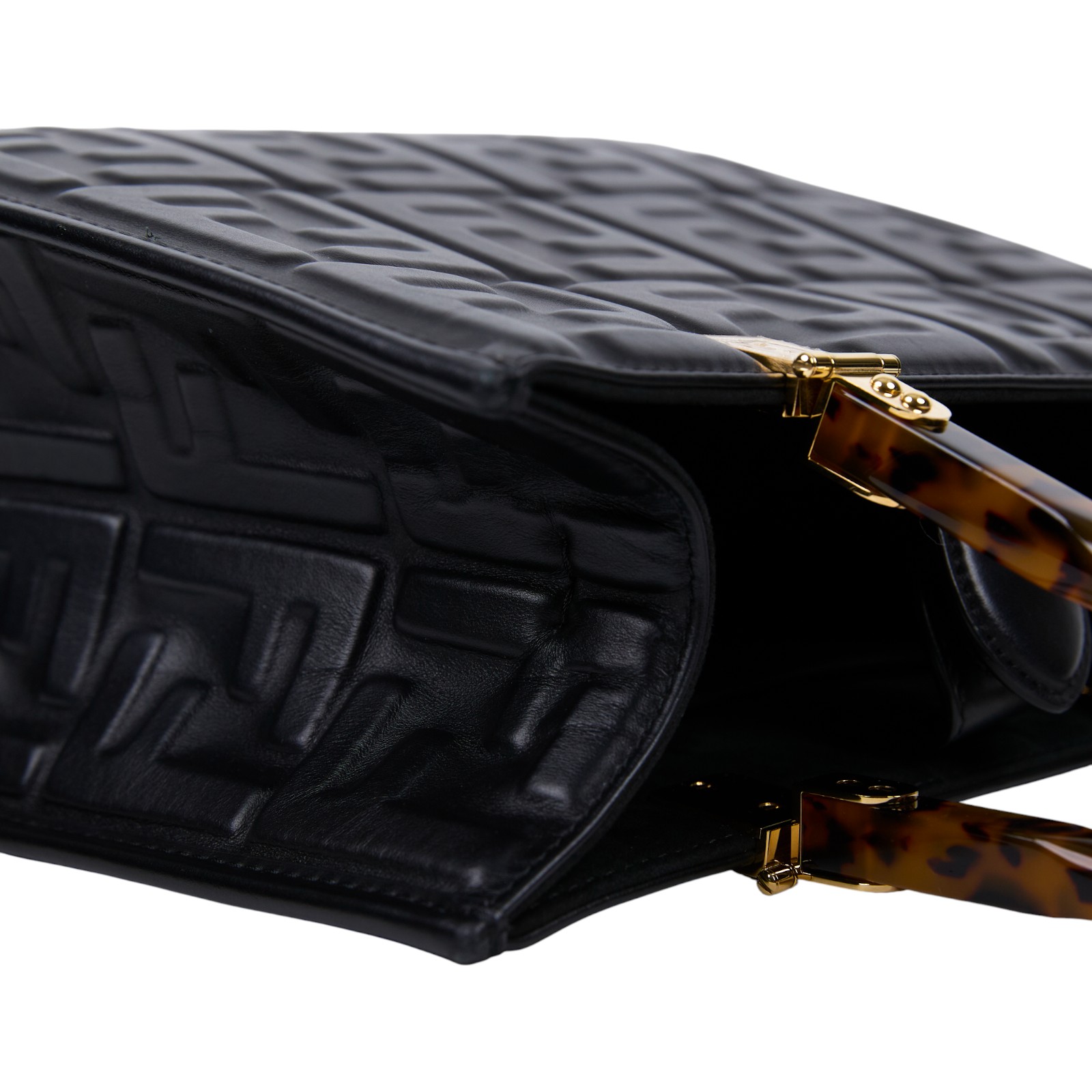 芬迪 FENDI Sunshine 小型 皮革 手提袋 8BH394AMCY 黑皮革壓紋SUNSHINE托特包 SMALL 防塵袋/背帶