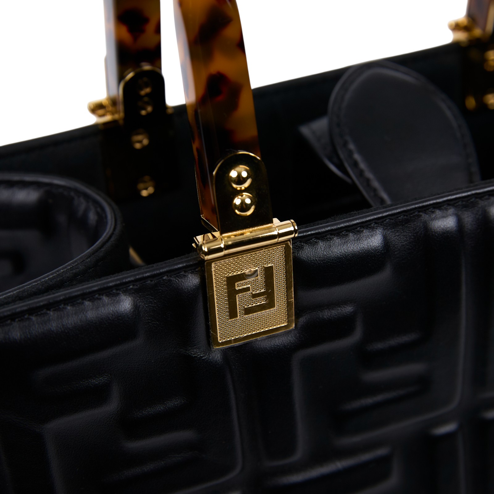 芬迪 FENDI Sunshine 小型 皮革 手提袋 8BH394AMCY 黑皮革壓紋SUNSHINE托特包 SMALL 防塵袋/背帶