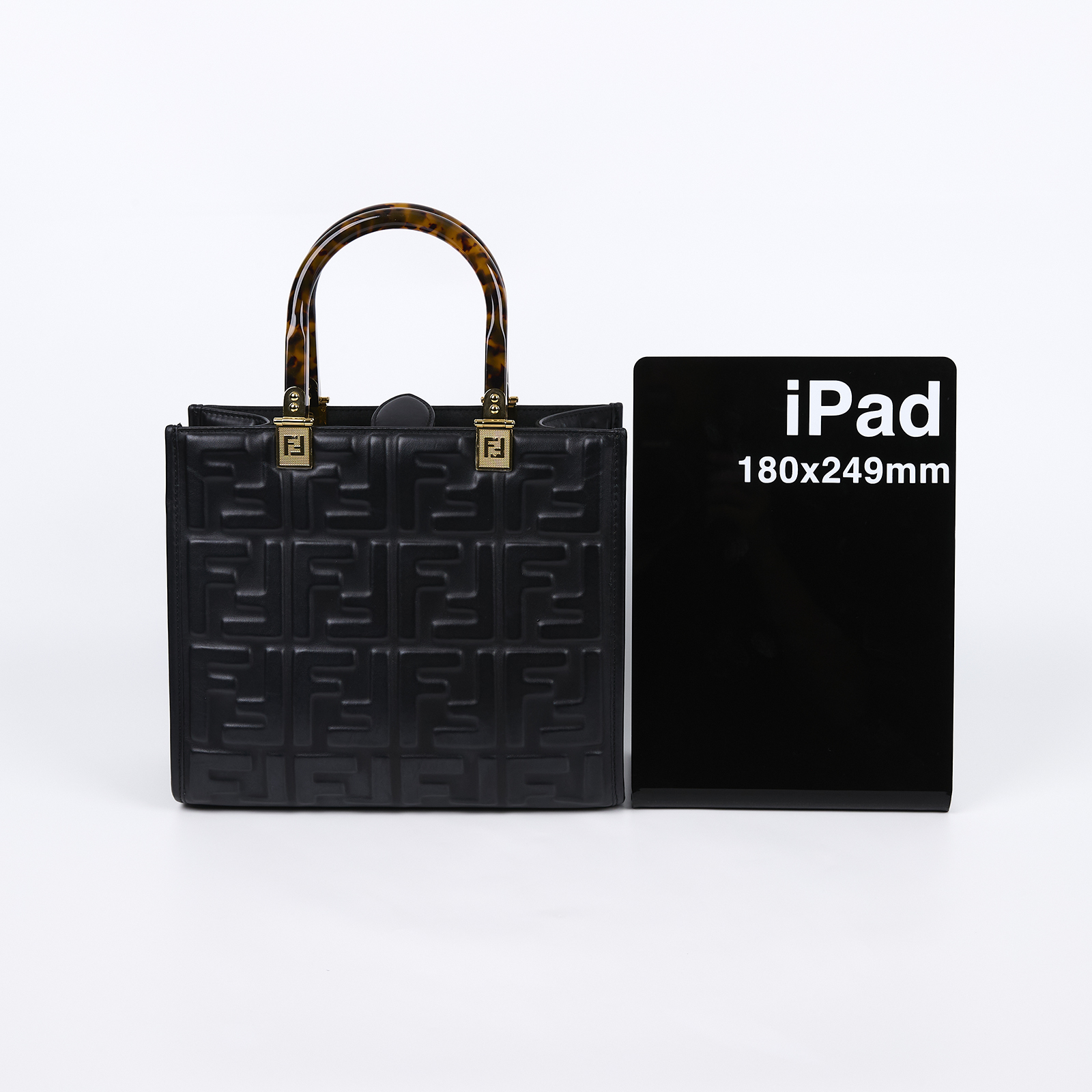 芬迪 FENDI Sunshine 小型 皮革 手提袋 8BH394AMCY 黑皮革壓紋SUNSHINE托特包 SMALL 防塵袋/背帶