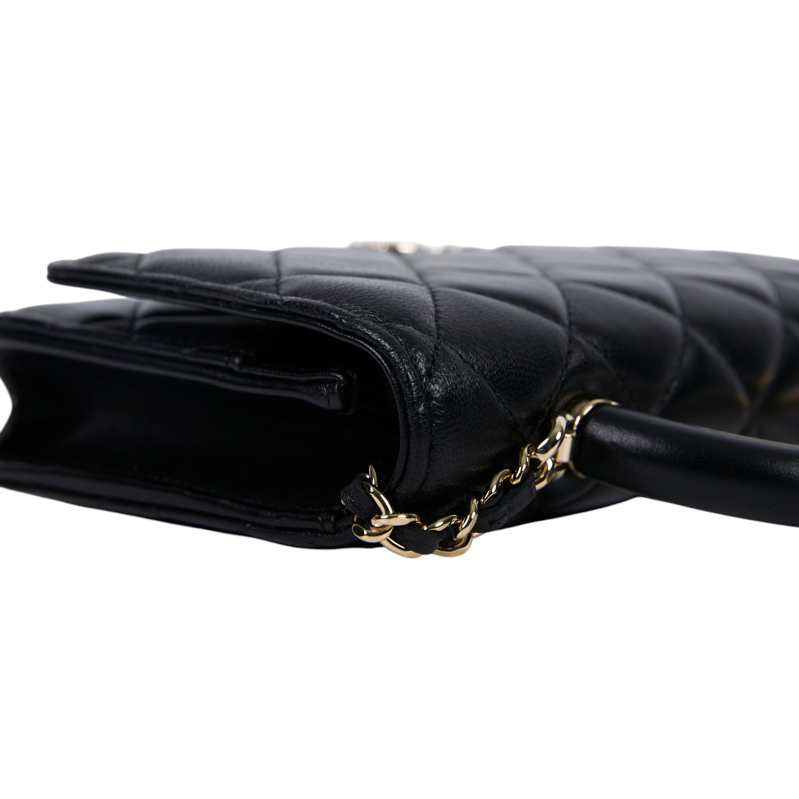 香奈兒 CHANEL WOC with Handle 皮穿鏈 錢包 AP2844 晶片款 黑金羊HANDLE WOC 原廠盒子/防塵袋