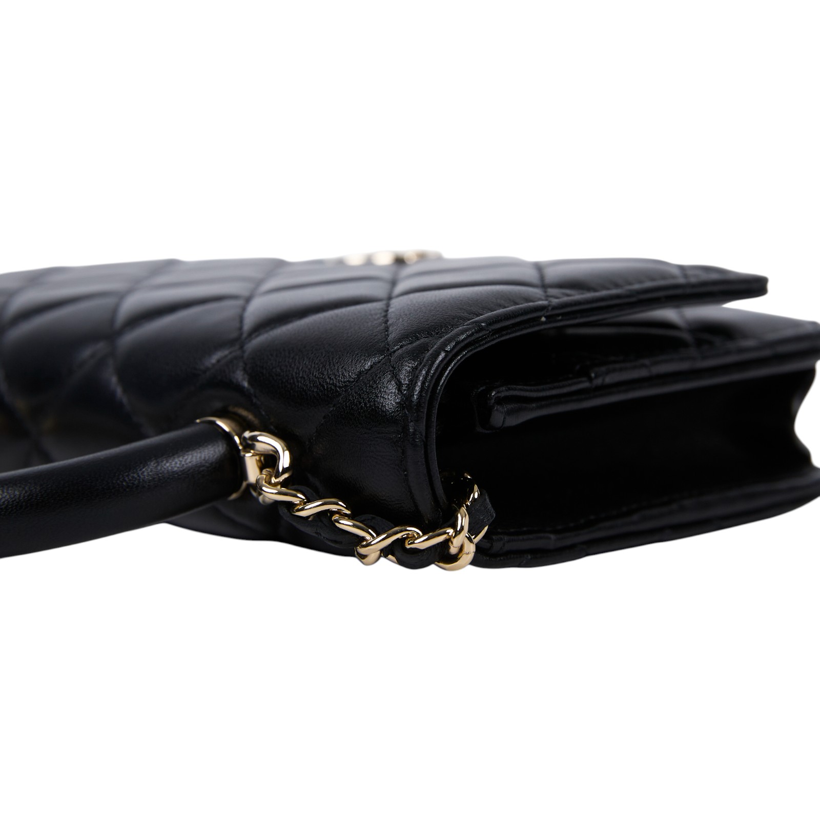 香奈兒 CHANEL WOC with Handle 皮穿鏈 錢包 AP2844 晶片款 黑金羊HANDLE WOC 原廠盒子/防塵袋