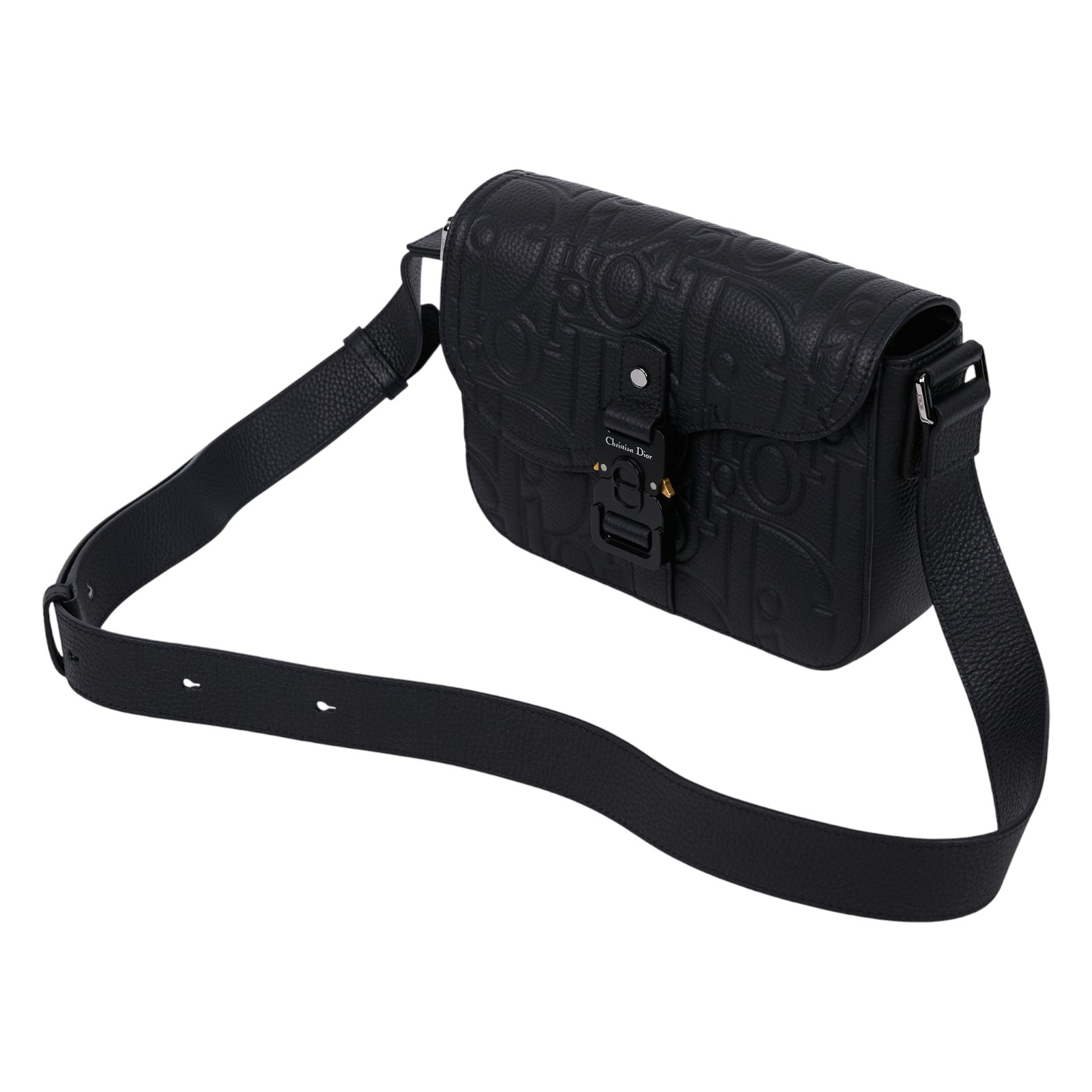 迪奧 CHRISTIAN DIOR Saddle 小型 翻蓋 郵差包 1ADPO049LLG 黑壓紋SADDLE GRAVITY肩背包 無附屬品