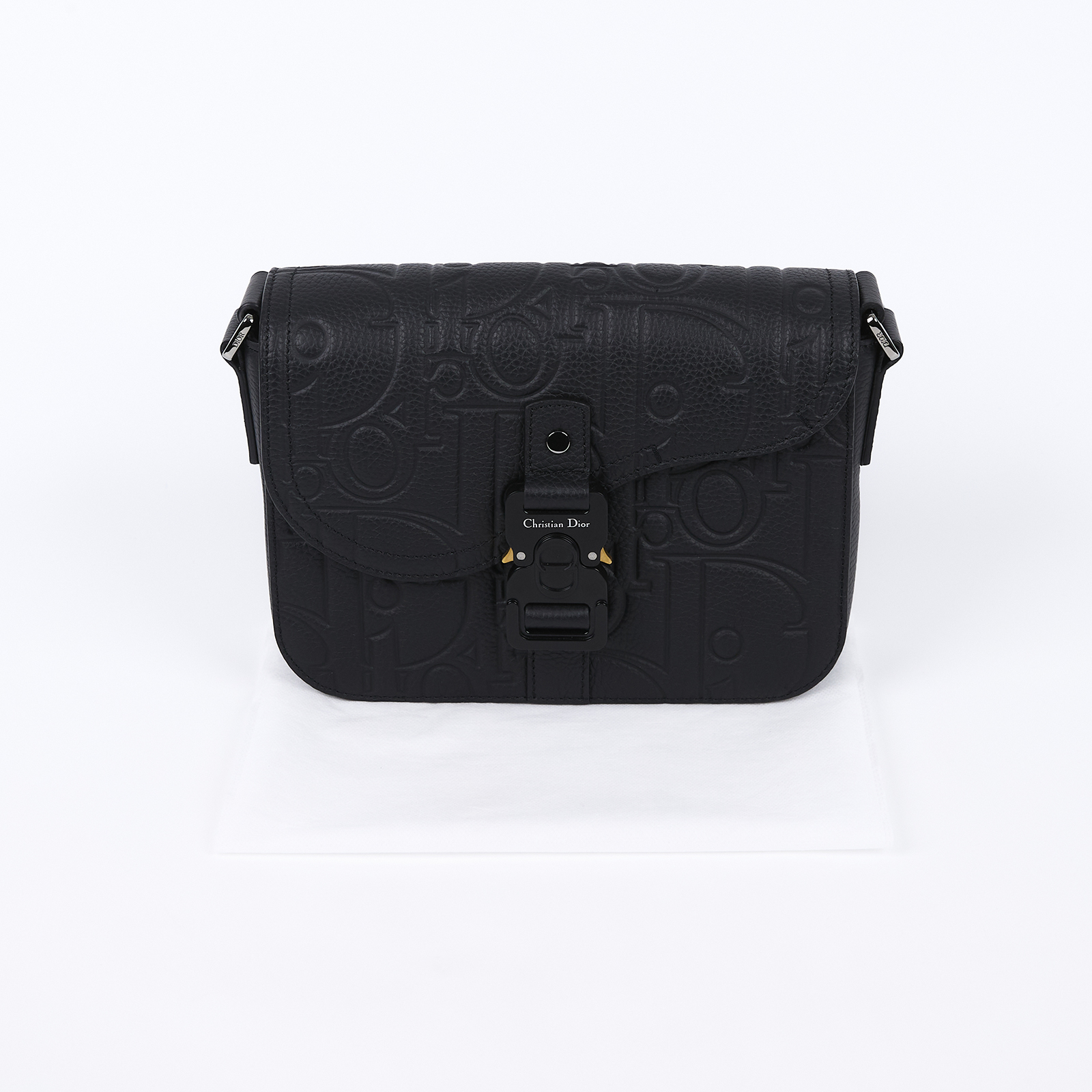 迪奧 CHRISTIAN DIOR Saddle 小型 翻蓋 郵差包 1ADPO049LLG 黑壓紋SADDLE GRAVITY肩背包 無附屬品