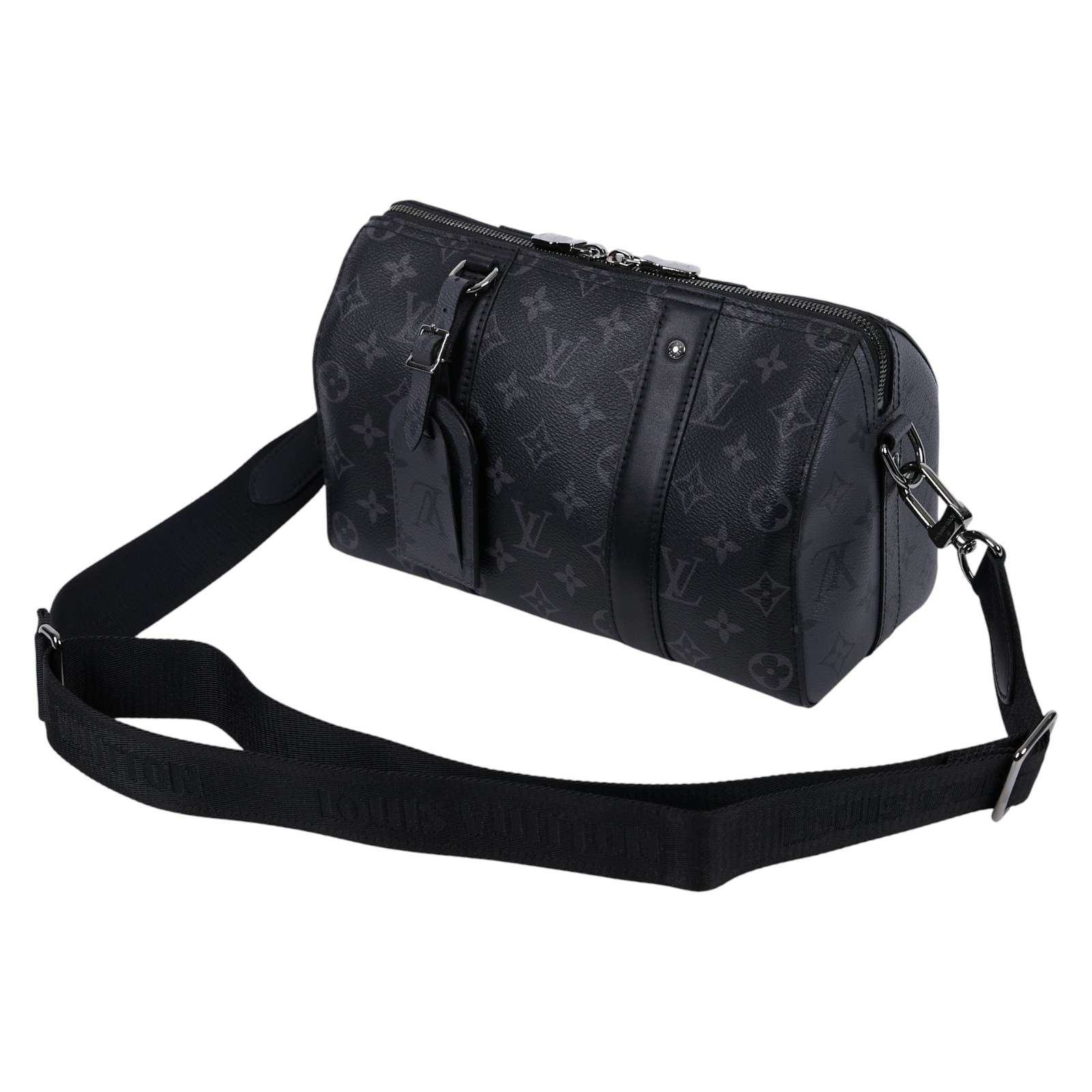 路易威登 LOUIS VUITTON City Keepall Eclipse帆布 拉鍊 斜背包 黑色 M45936 晶片款  原廠盒子/防塵袋/背帶/吊牌